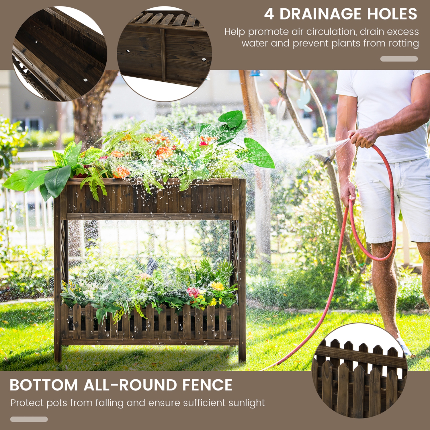 Costway 2-Tier Wood Raised Garden Bed Elevated Planter Box for Vegetable, Fruit, Herb