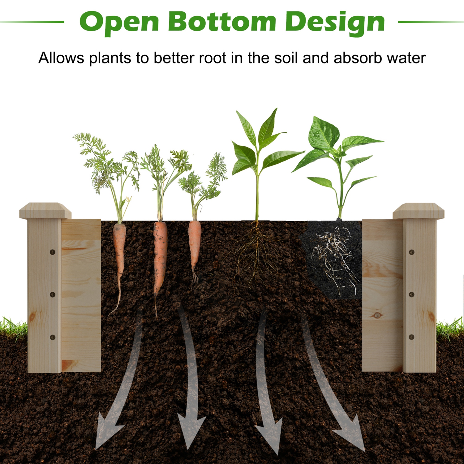 Costway Wooden Raised Garden Bed Outdoor Wood Planter Box for Vegetables Flowers Fruit