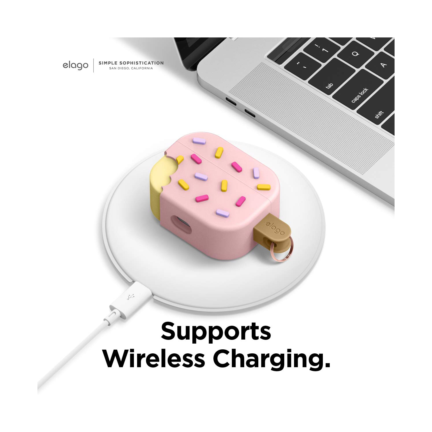 elago Ice Cream Case Compatible with AirPods Pro 2nd Generation Case, Carabiner Included, Supports Wireless Charging, Full Protection