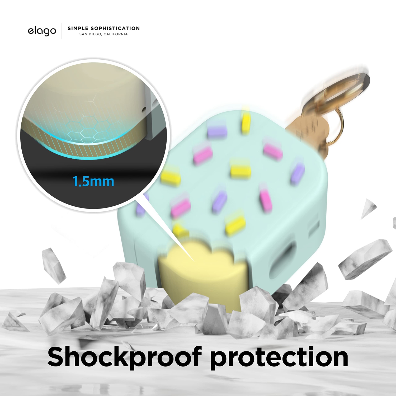 Étui à crème glacée Elago compatible avec les AirPods Pro 2ᵉ Generation, mousqueton inclus, prise en charge du chargement sans fil, protection