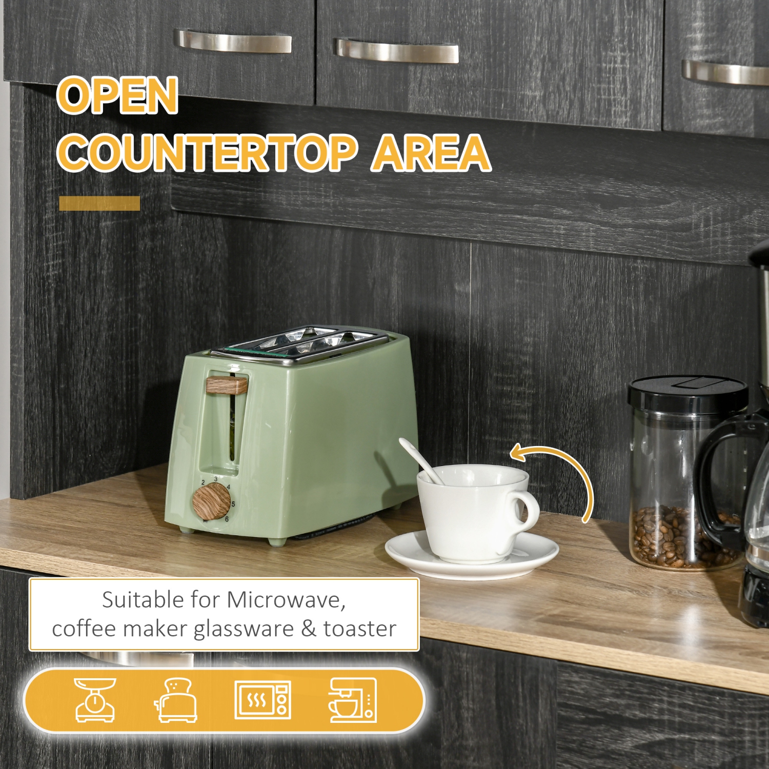 Armoire de cuisine de 71&nbsp;po avec étagère de HOMCOM, armoire garde-manger autonome avec support pour micro-ondes, bar à café avec portes,