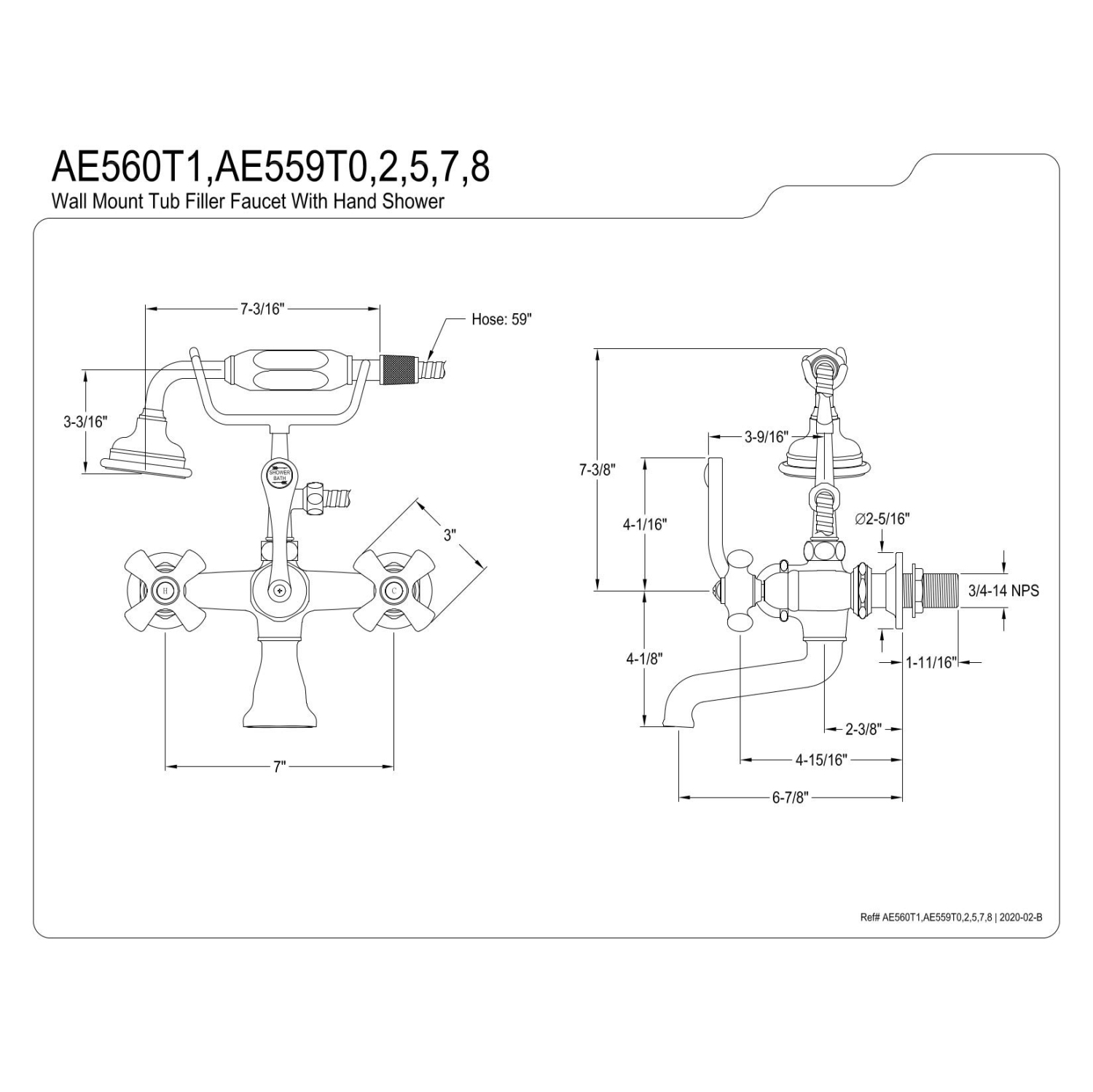 Kingston Brass AE559T5 Vintage Tub Faucet, 7", Oil Rubbed Bronze