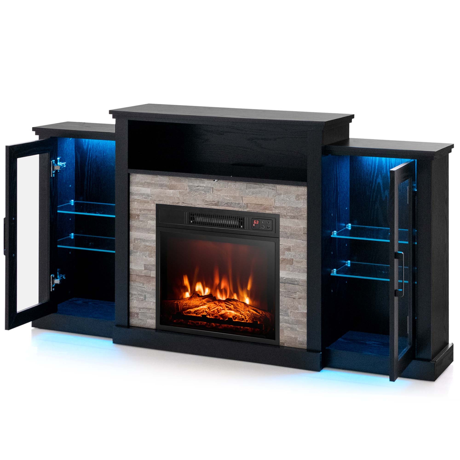 Costway Fireplace TV Stand with Led Lights & 18" Electric Fireplace For 65" Wall-Mounted TV