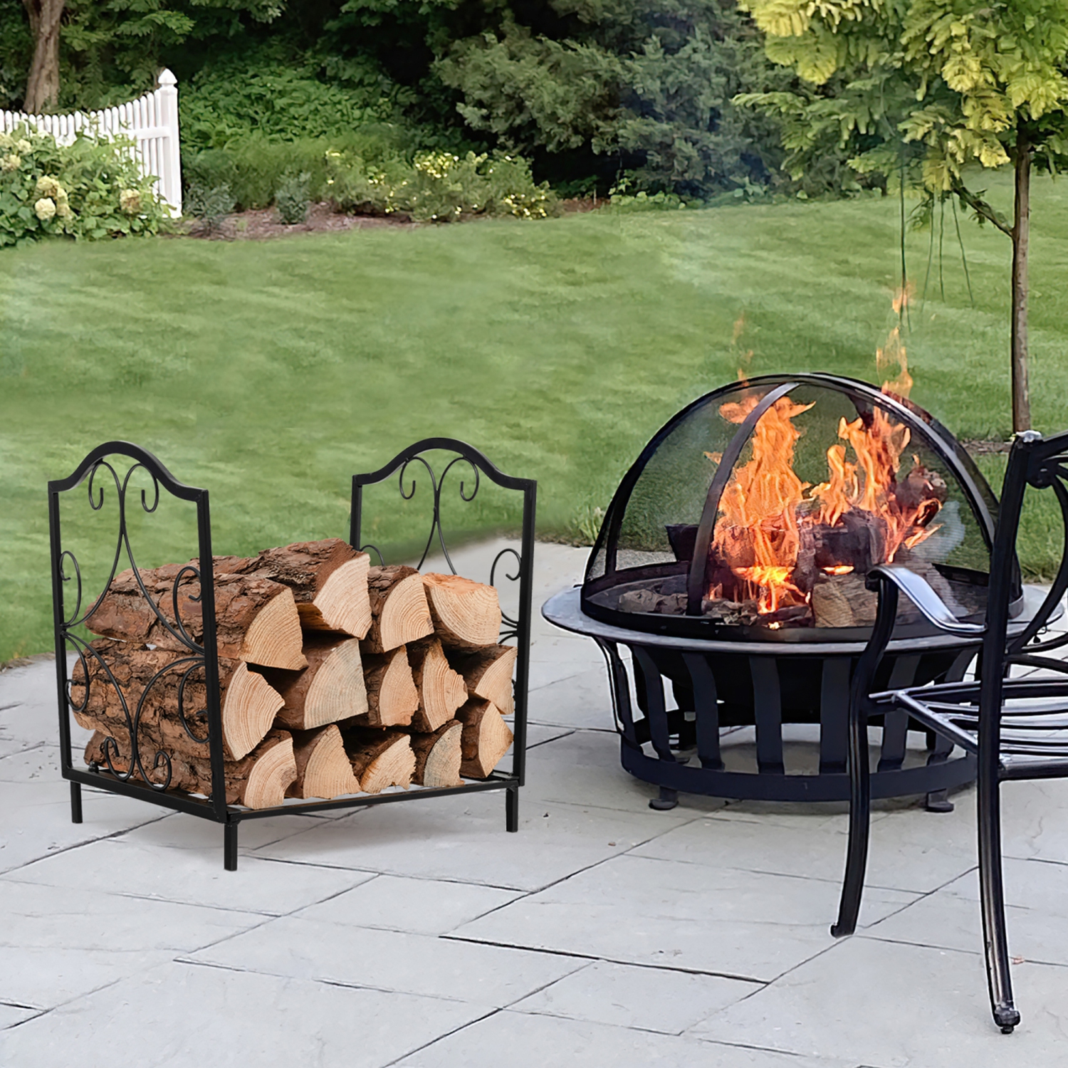 Costway 17" Firewood Rack Decorative Steel Firewood Storage Log Holder Indoor Outdoor