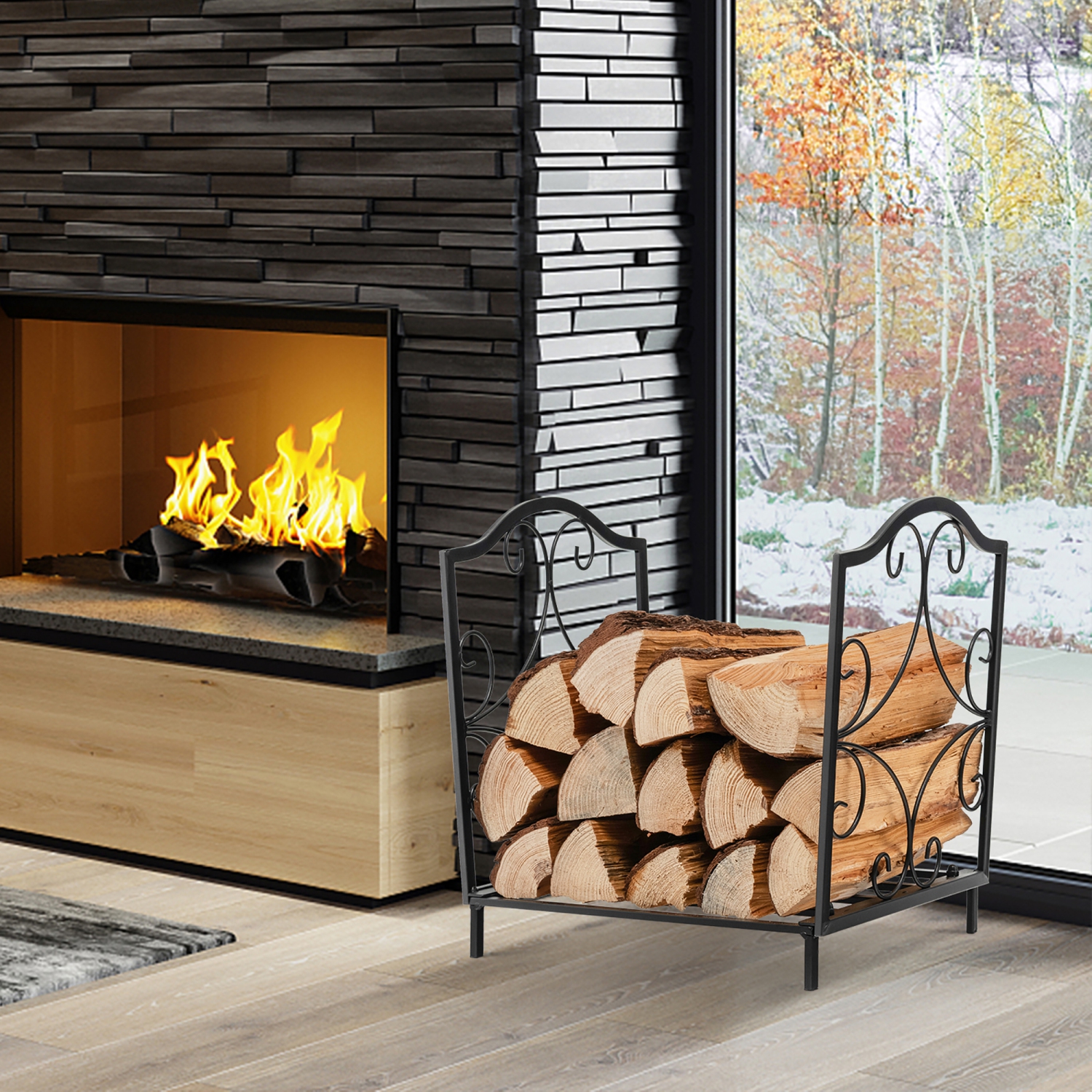 Costway 17" Firewood Rack Decorative Steel Firewood Storage Log Holder Indoor Outdoor