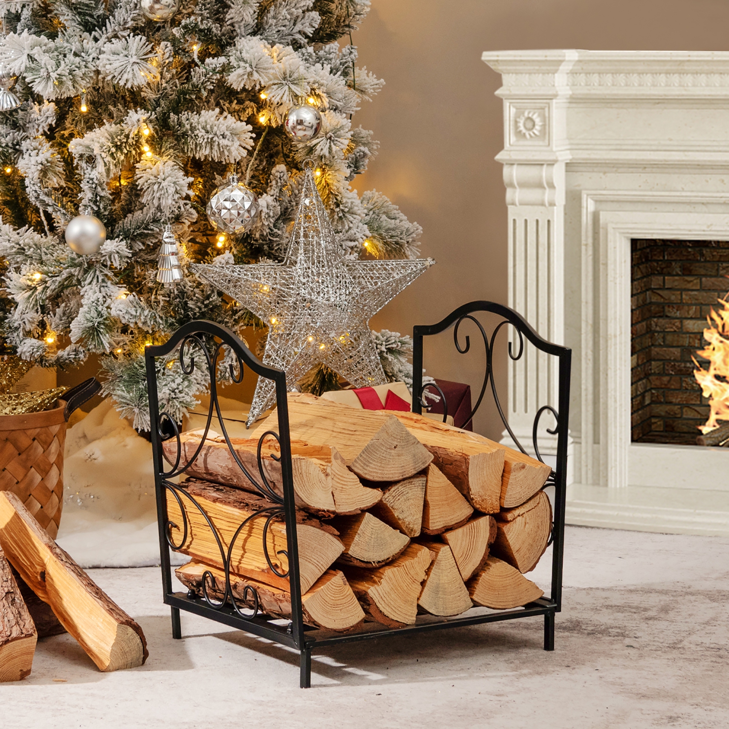 Costway 17" Firewood Rack Decorative Steel Firewood Storage Log Holder Indoor Outdoor