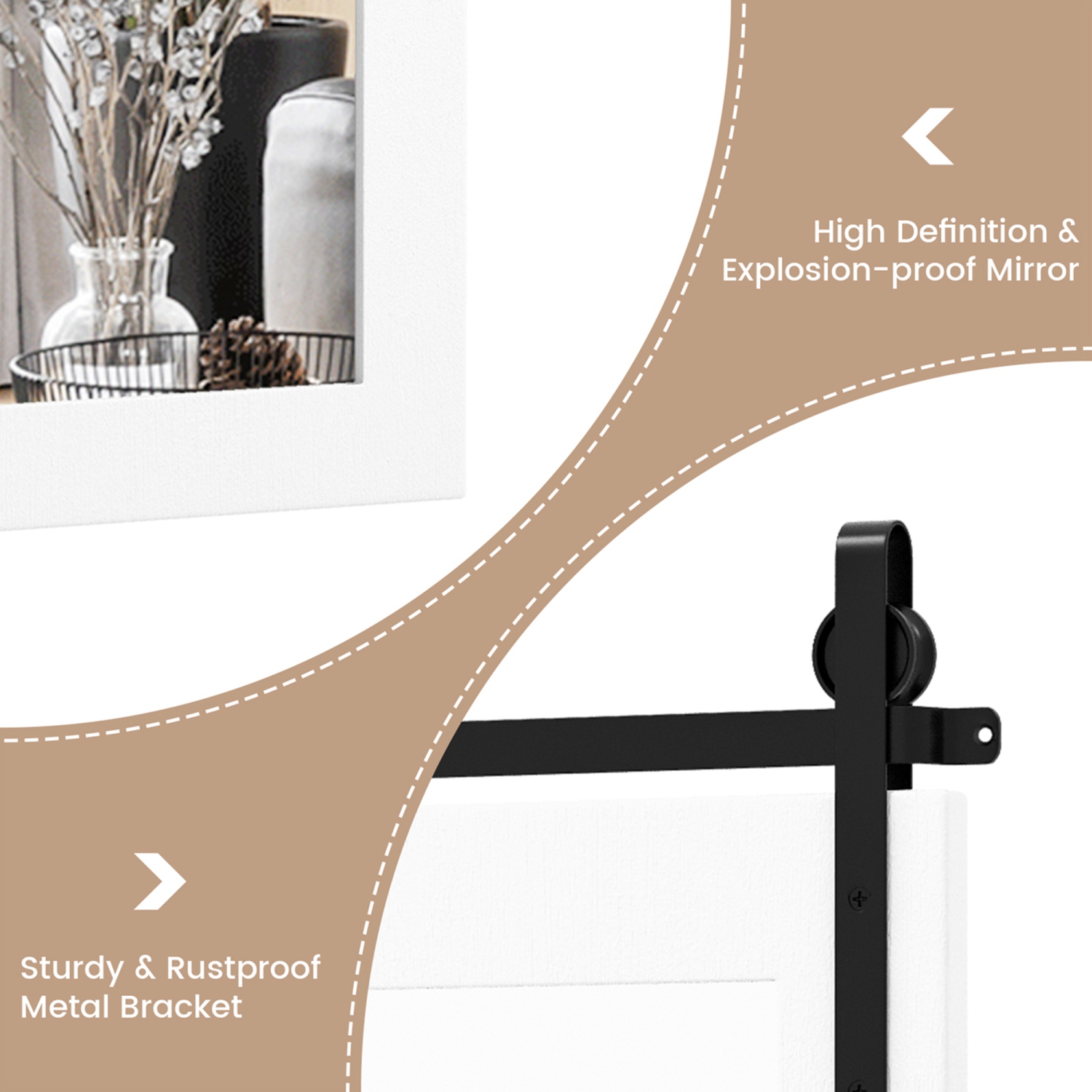 Costway – Miroir mural de 30 x x22 po, miroir de salle de bain, cadre en bois, porte de grange, blanc