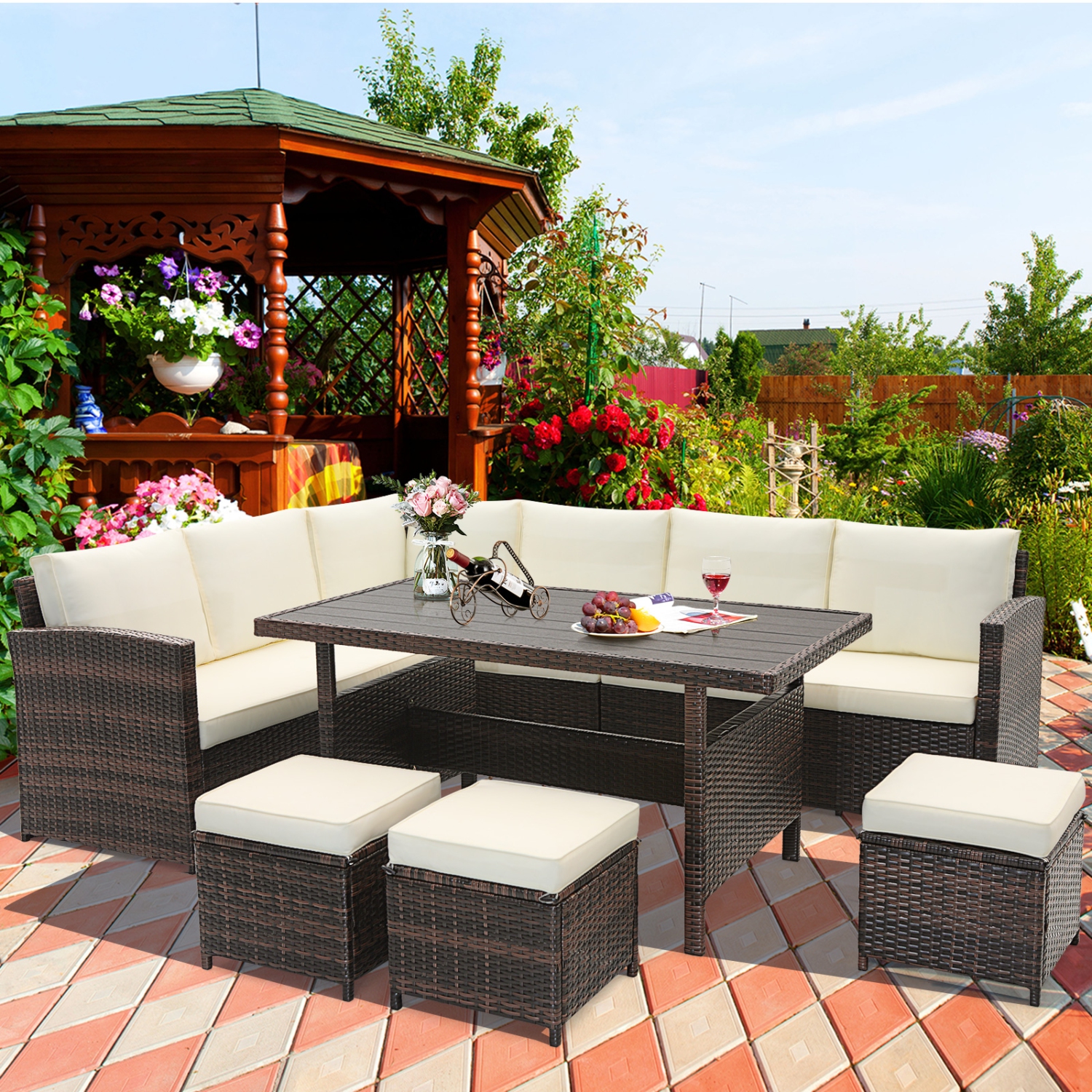 Ensemble de meubles de patio 7 pièces avec divan modulaire en rotin et table basse de Costway