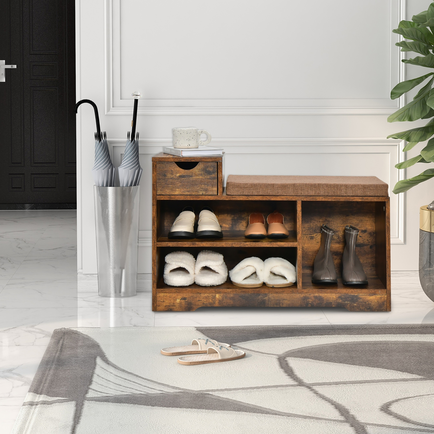 Costway 2-tier Shoe Bench Storage Shoe Rack Organizer Cabinet with Cushion for Entryway