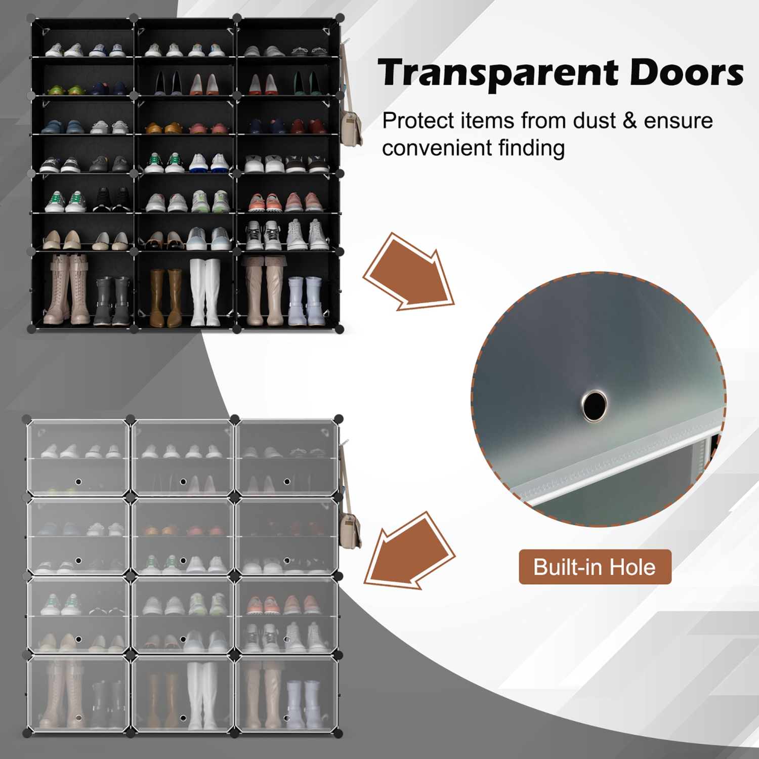 Costway Portable Shoe Rack Organizer 12-Cube 48 Pair Shoe Shelf Storage Cabinet with Hook White/Black