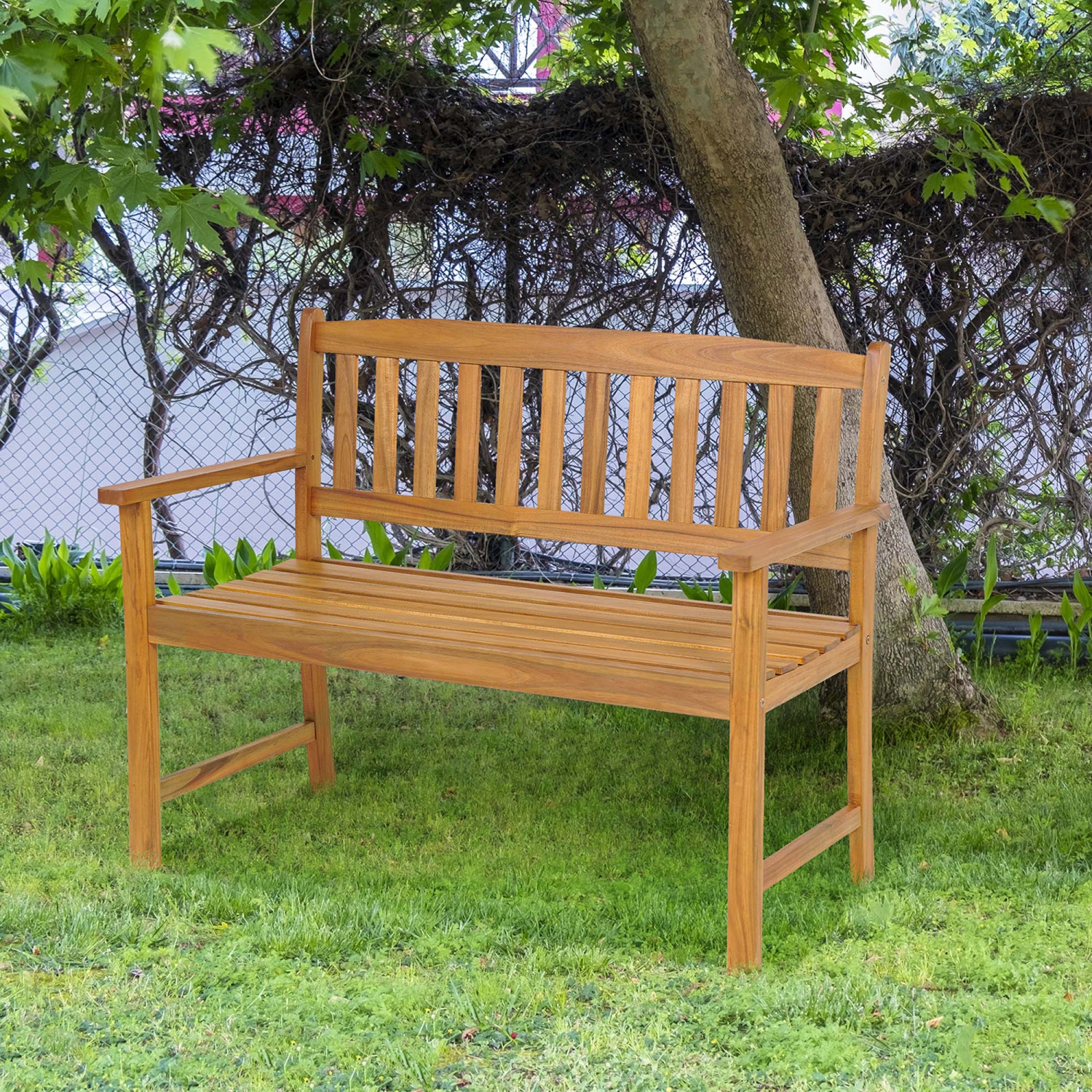 Banc de patio en bois d'acacia de Costway pour 2&nbsp;personnes dossier latté 800 lb extérieur naturel