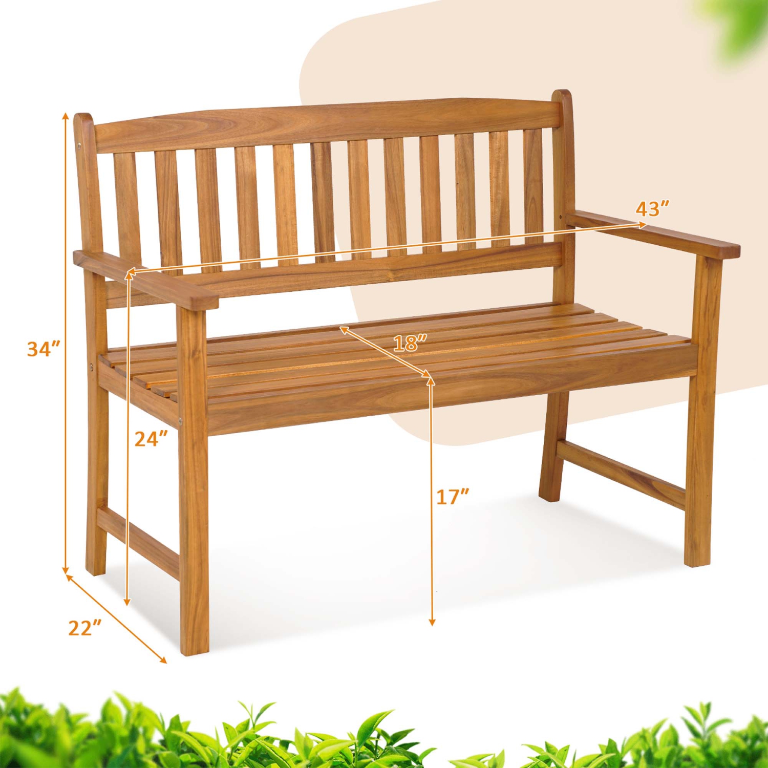 Banc de patio en bois d'acacia de Costway pour 2&nbsp;personnes dossier latté 800 lb extérieur naturel