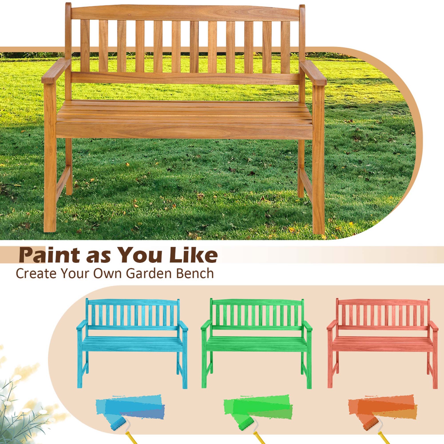 Banc de patio en bois d'acacia de Costway pour 2&nbsp;personnes dossier latté 800 lb extérieur naturel