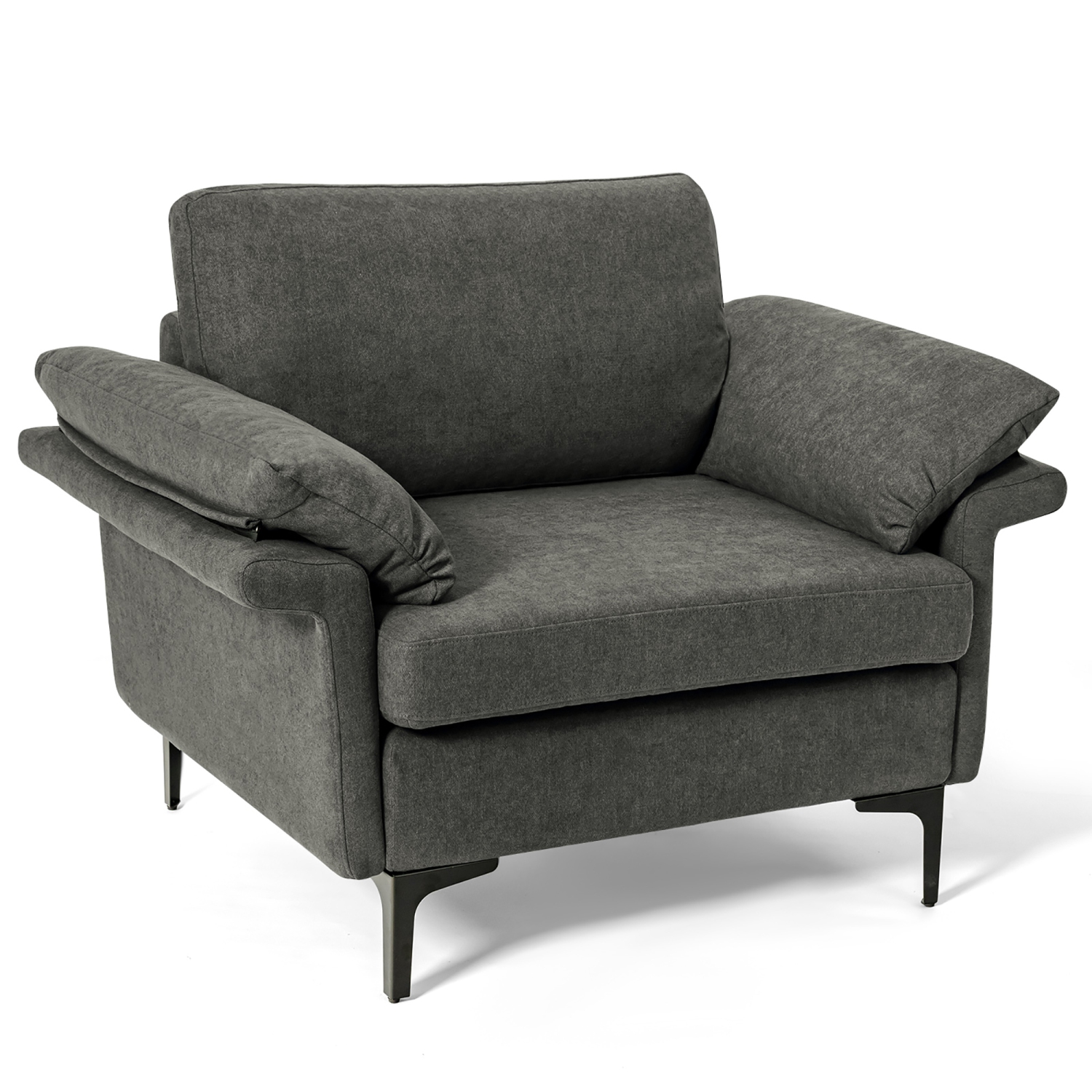 Costway Modern Linen Fabric Accent Armchair Upholstered Single Sofa w/ Metal Legs Grey