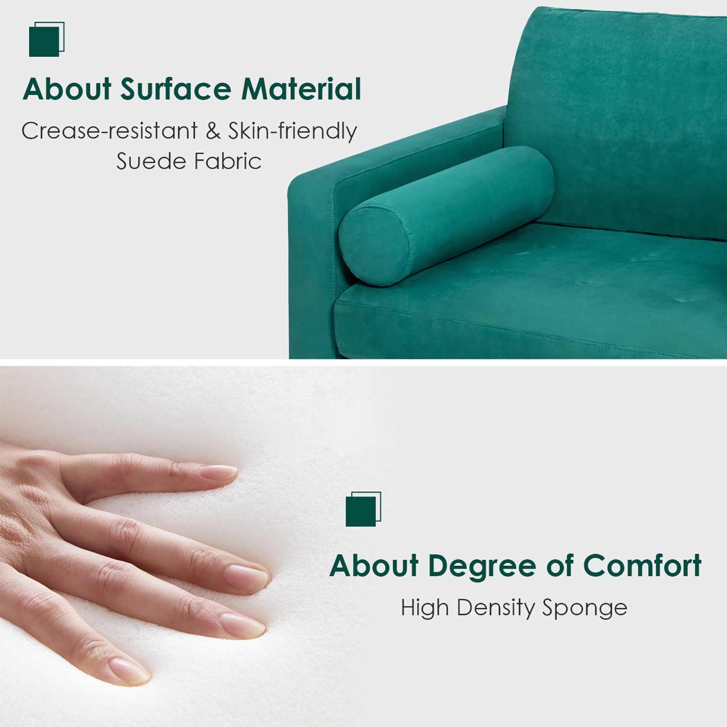 Costway Modern Loveseat 2-Seat Sofa Couch w/ 2 Bolsters Side Storage Pocket Teal