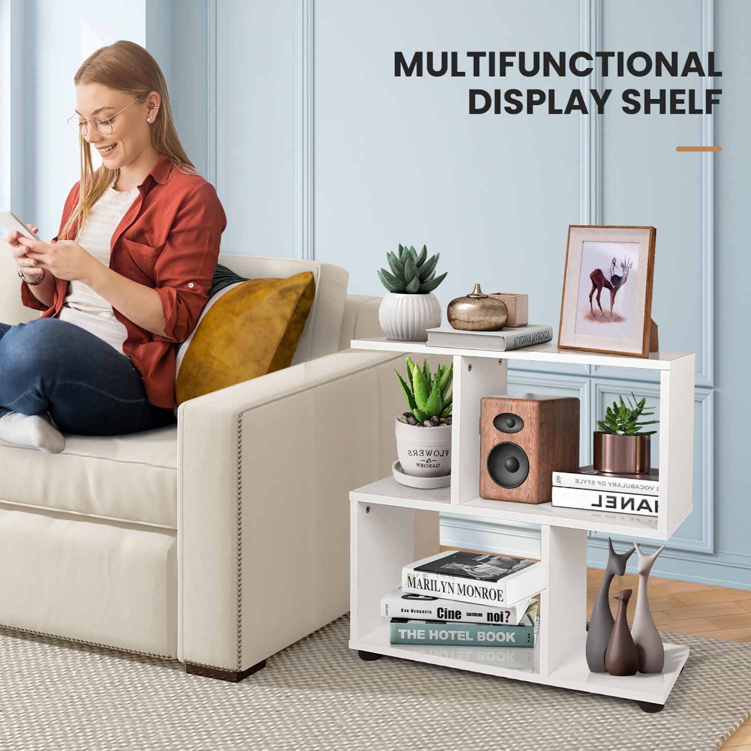 Costway 2-Tier Bookshelf S Shaped Bookcase Storage Rack Display Shelf w/Thick Foot Mats