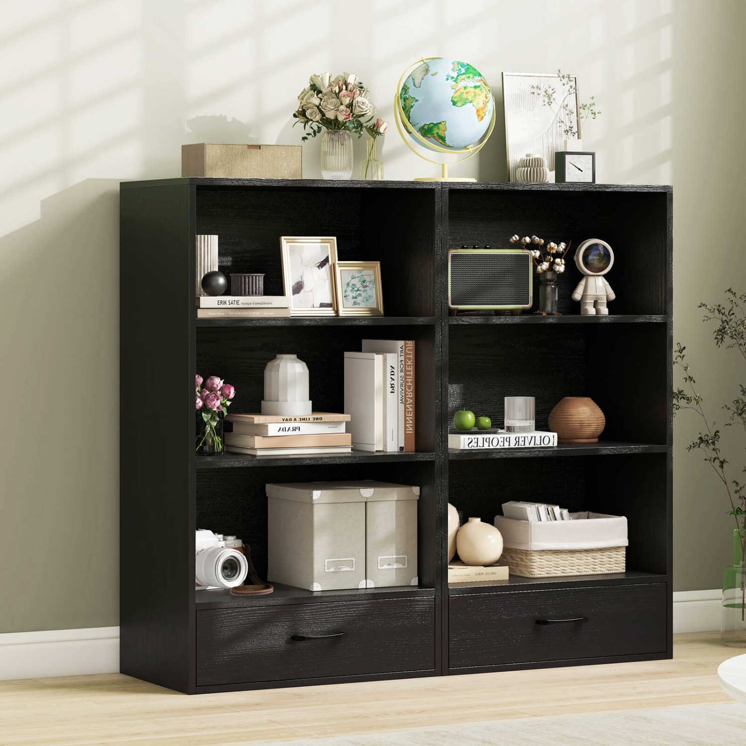 Bibliothèque de rangement en bois à 4 tablettes de 42&nbsp;po de hauteur avec tiroir de rangement pour la maison de Costway