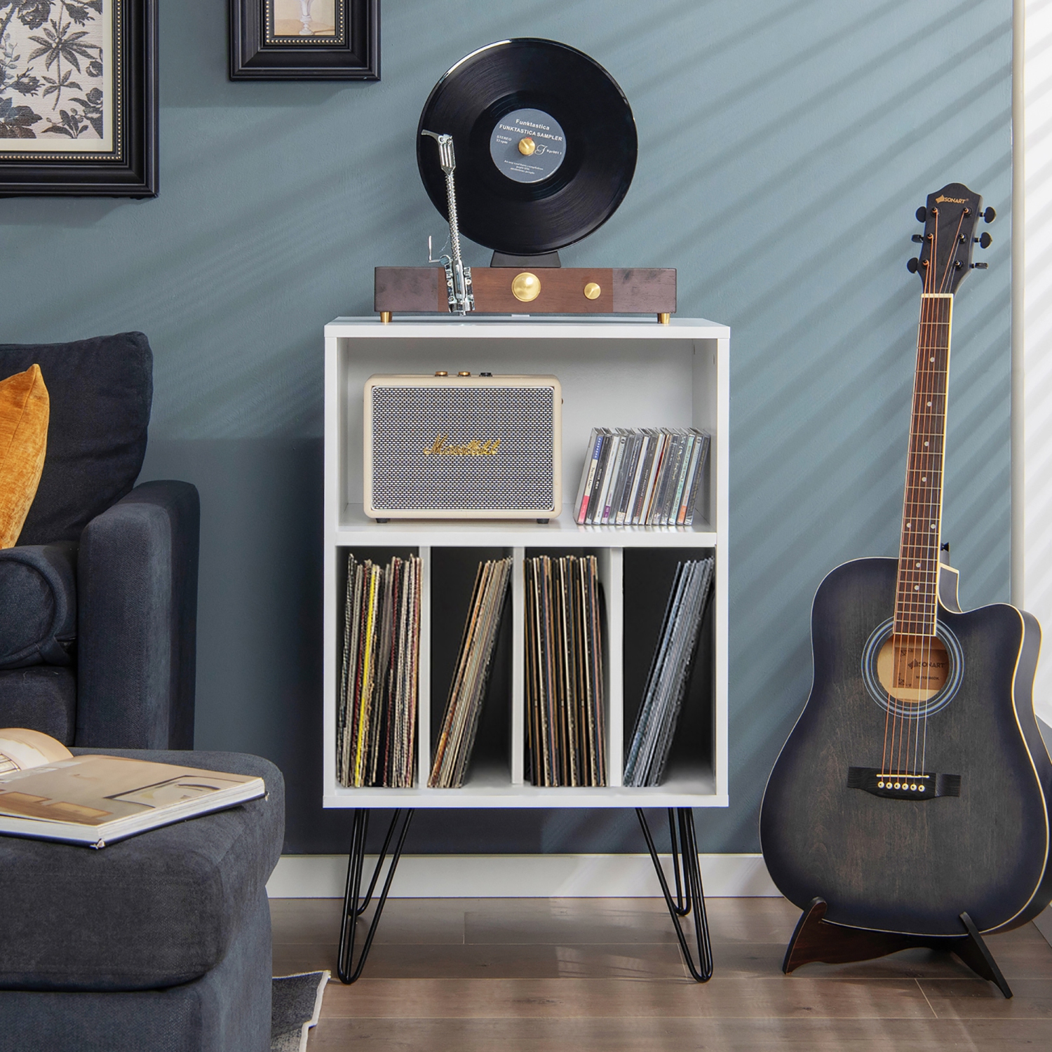 Costway Record Player Stand Turntable Stand Display Shelf 21" L x 18" W x 34"H White