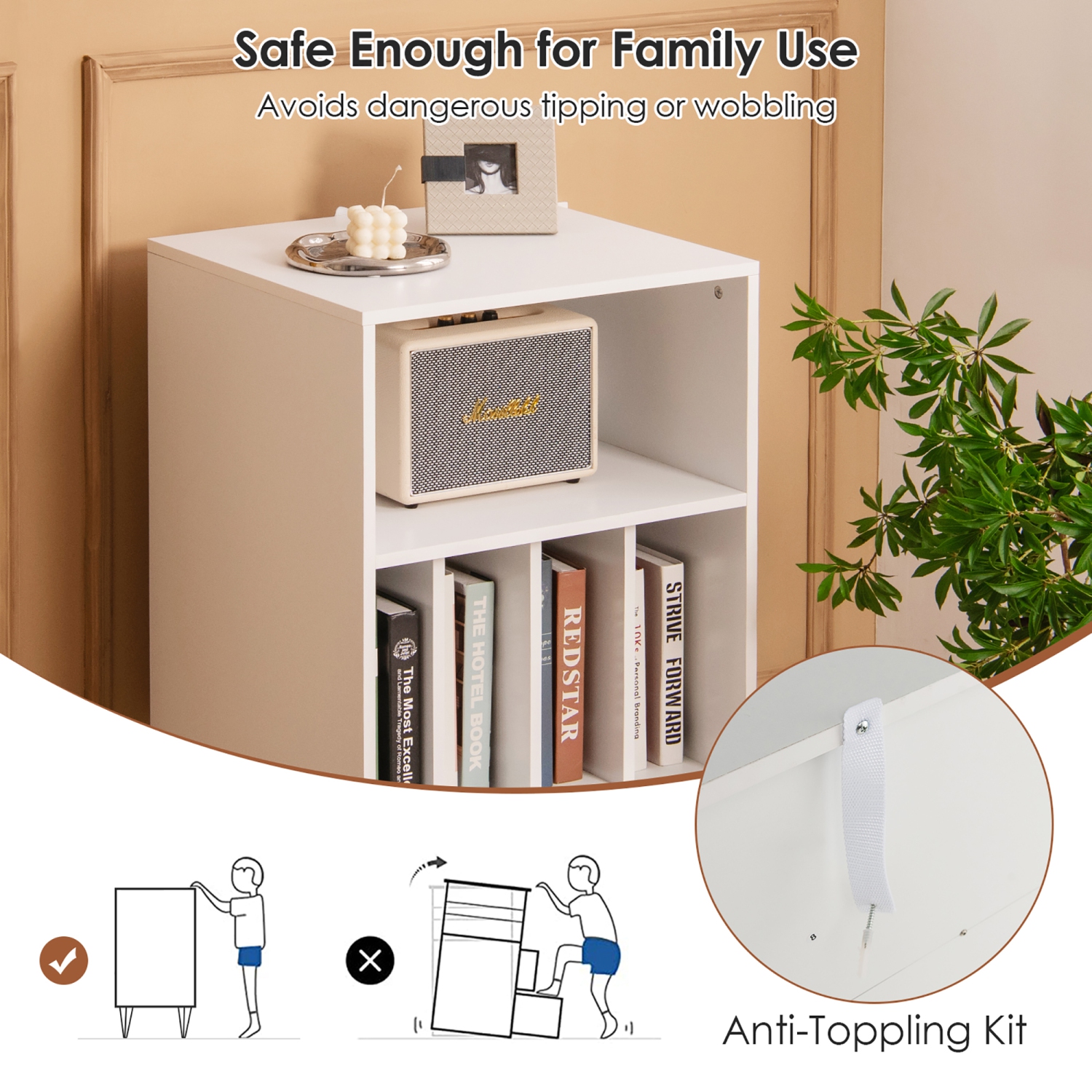 Costway Record Player Stand Turntable Stand Display Shelf 21" L x 18" W x 34"H White