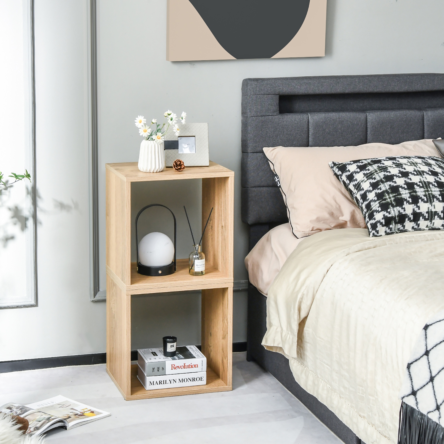 Meuble de rangement compact à 2 niveaux en vinyle empilable en bois 2 PCS de Costway