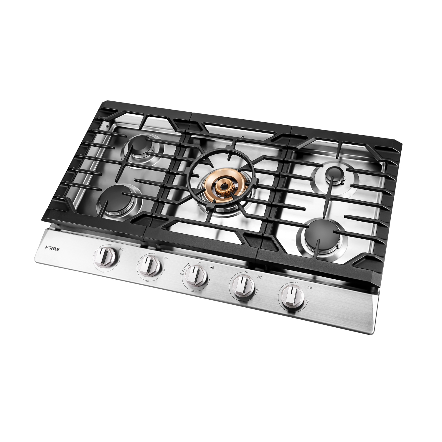 FOTILE GLS36502 Tri-Ring Series 36-inch Gas-on-Steel Gas Cooktop in Stainless Steel with 5 Burners