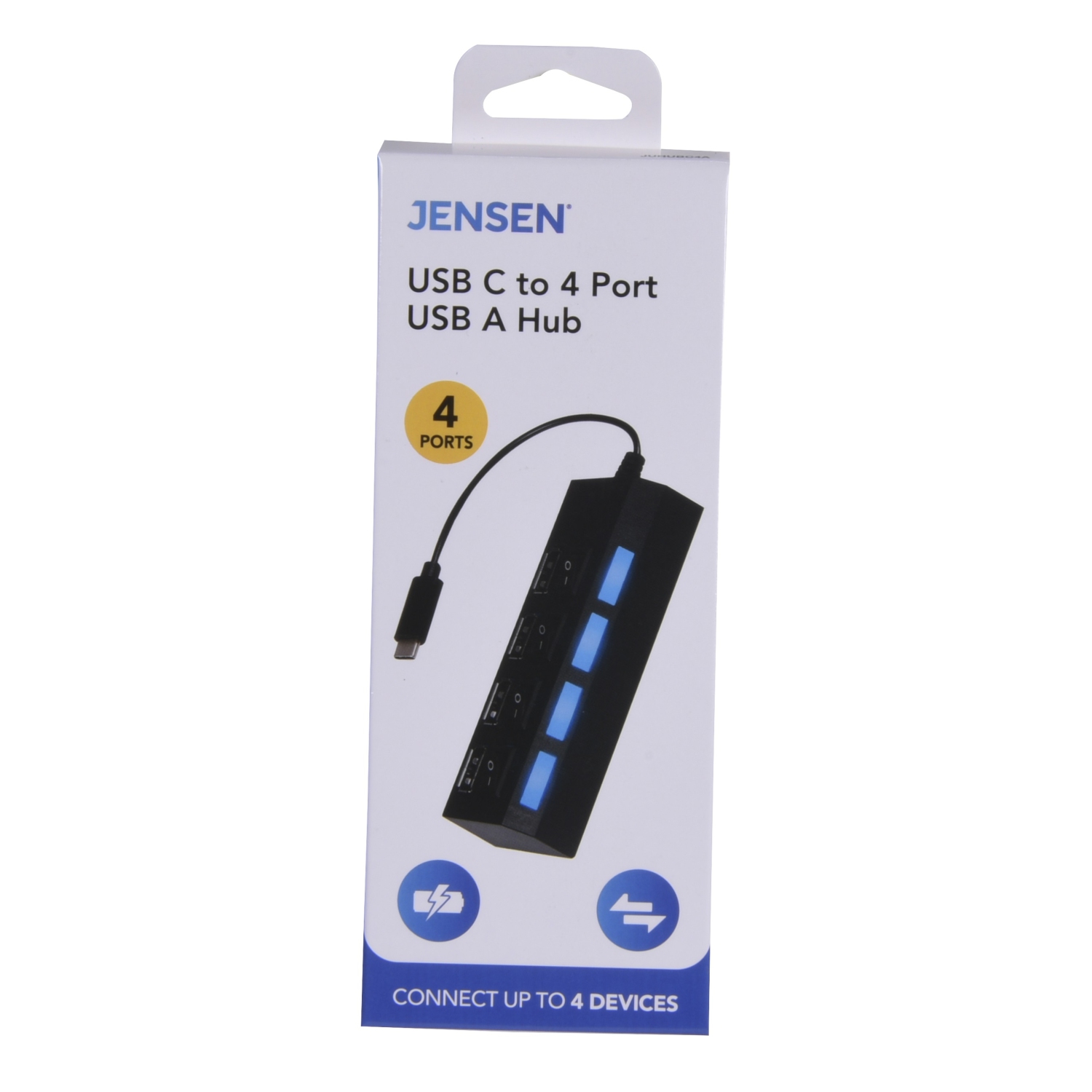 Jensen USB C to 4 Port USB A Hub - Black