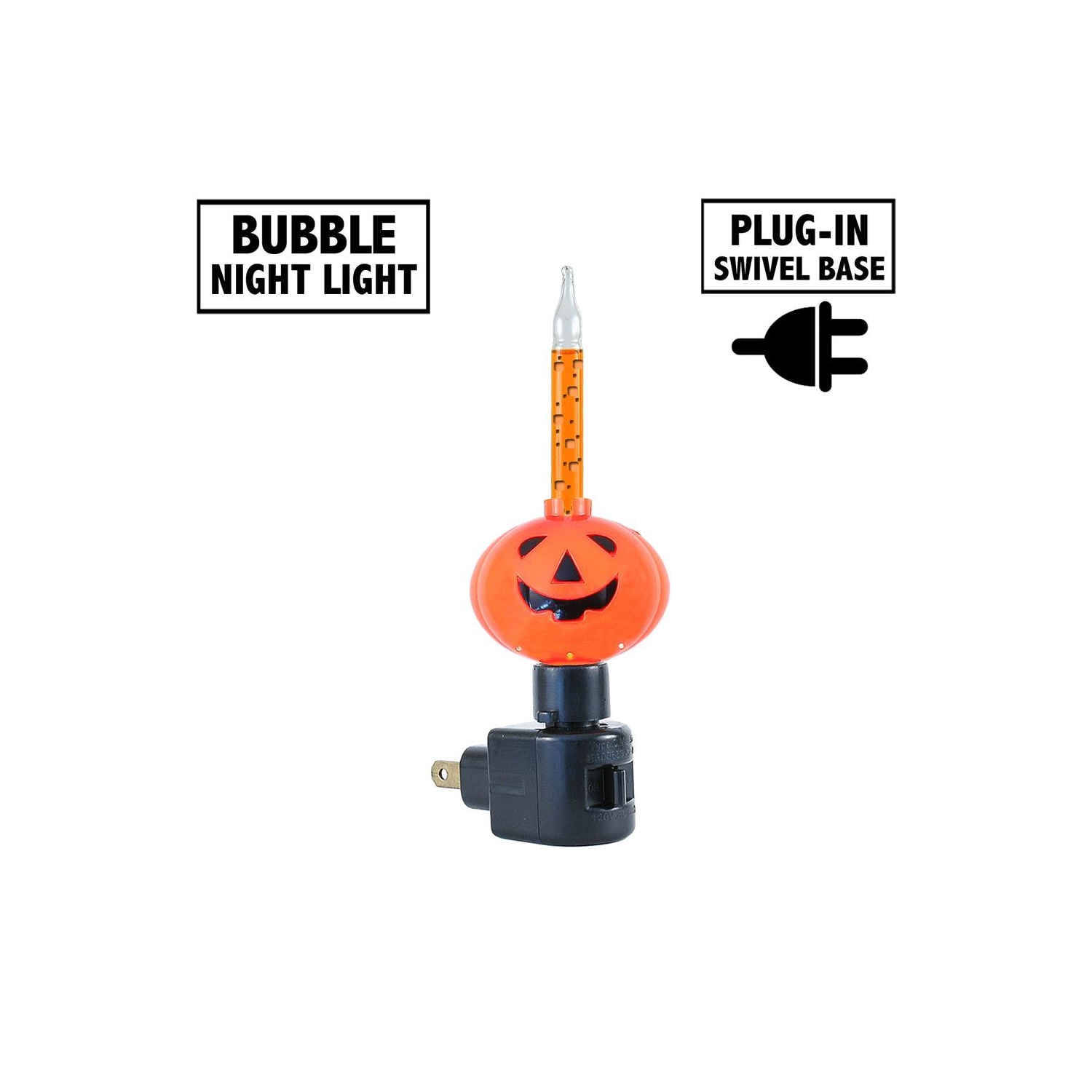 Novelty Lights Pumpkin Bubble Lights, Orange Liquid with Jack-O-Lantern Base, Halloween Bulbs with Flowing Liquid, 5 Watts Each, C7/E12 Base