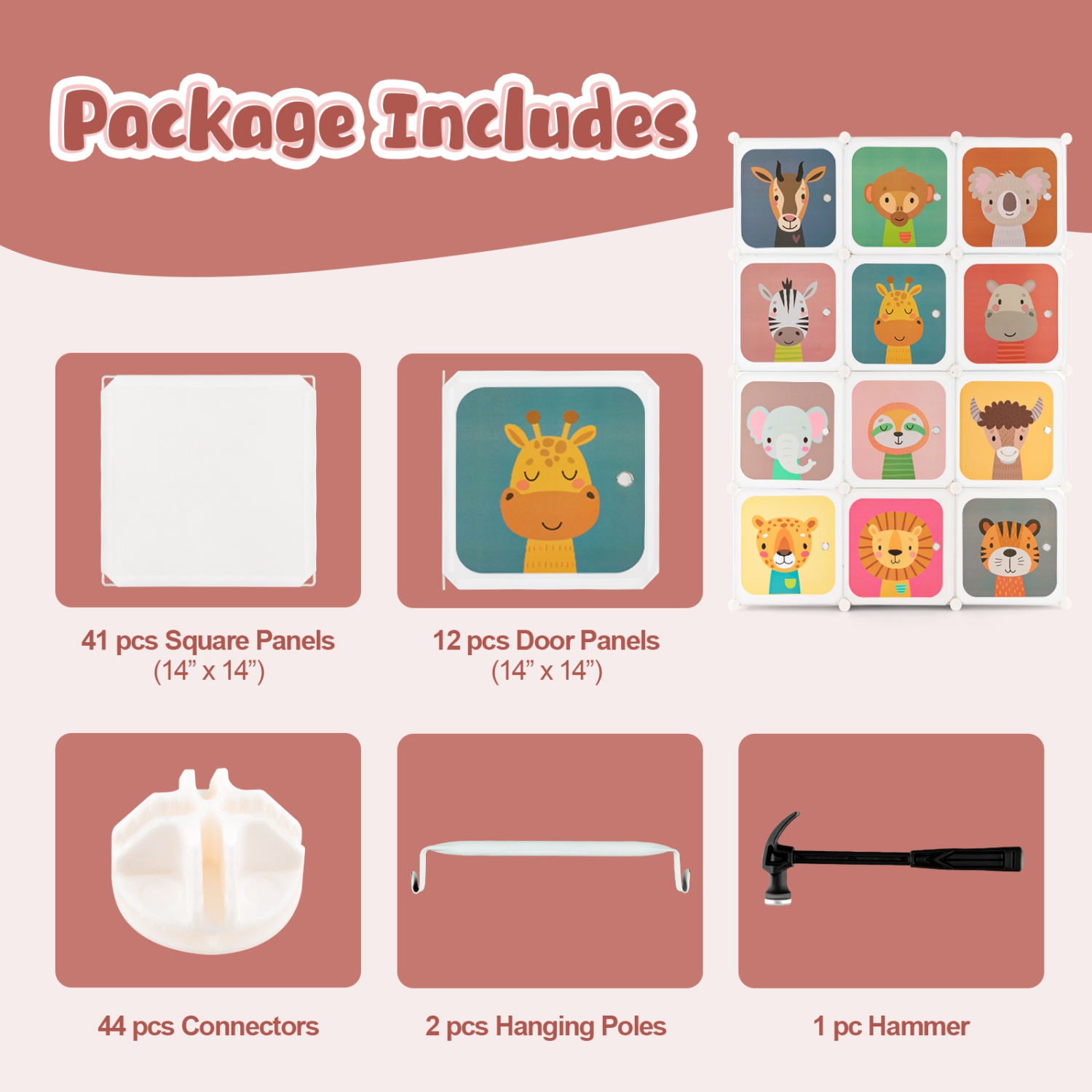 Costway 12-Cube Kids Wardrobe Baby Dresser Bedroom Armoire Clothes Hanging Closet with Door