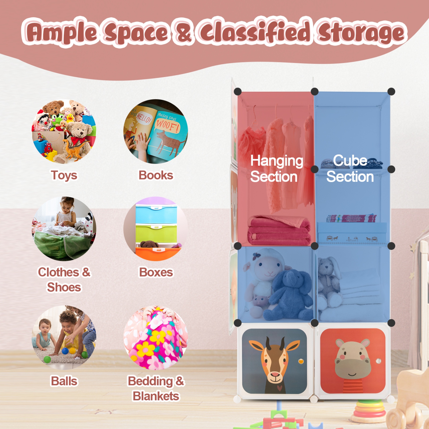 Armoire pour chambre d'enfant à 8 cubes avec armoire pour chambre de bébé de Costway garde-robe suspendu avec portes