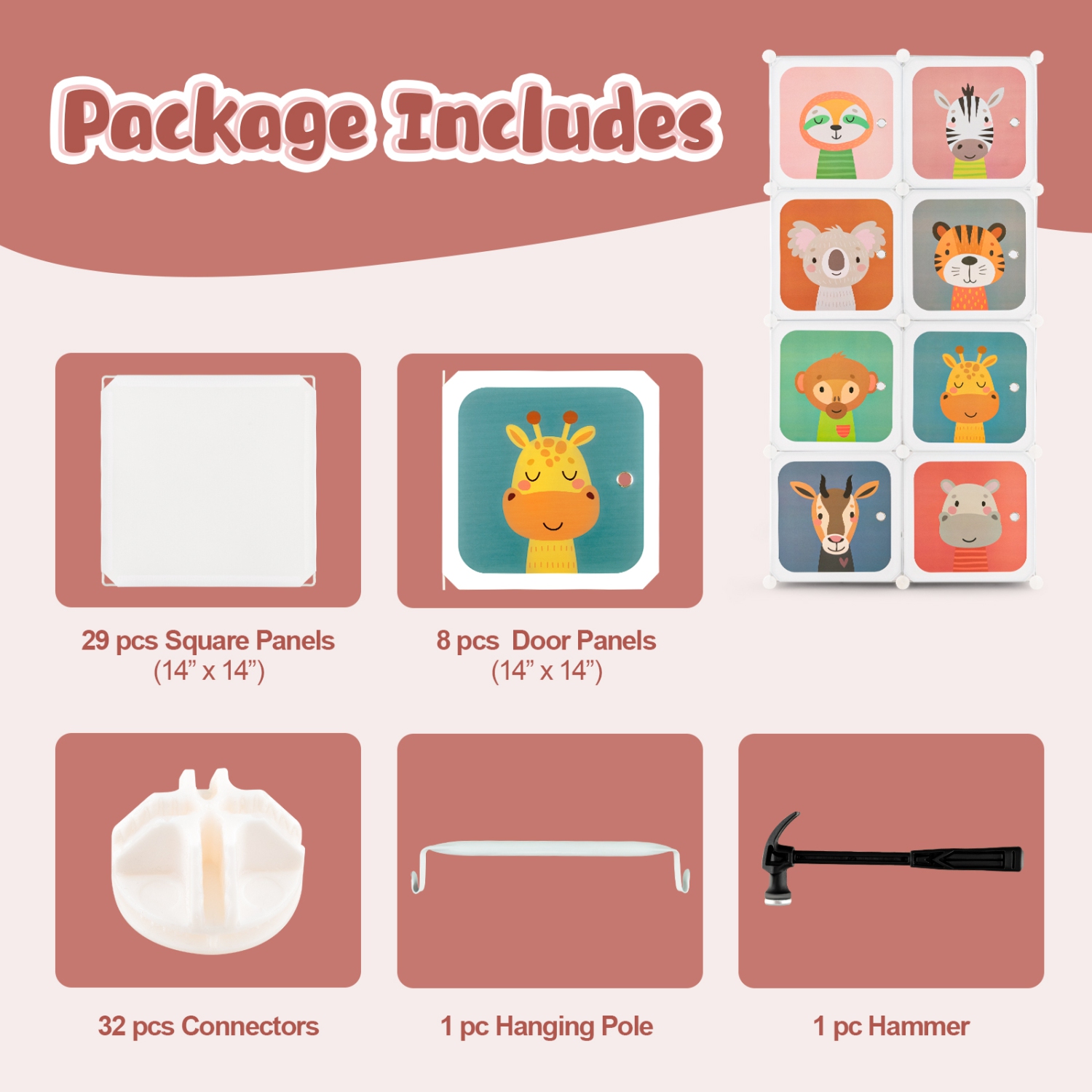 Armoire pour chambre d'enfant à 8 cubes avec armoire pour chambre de bébé de Costway garde-robe suspendu avec portes