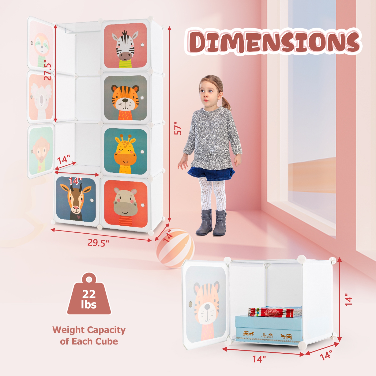 Armoire pour chambre d'enfant à 8 cubes avec armoire pour chambre de bébé de Costway garde-robe suspendu avec portes