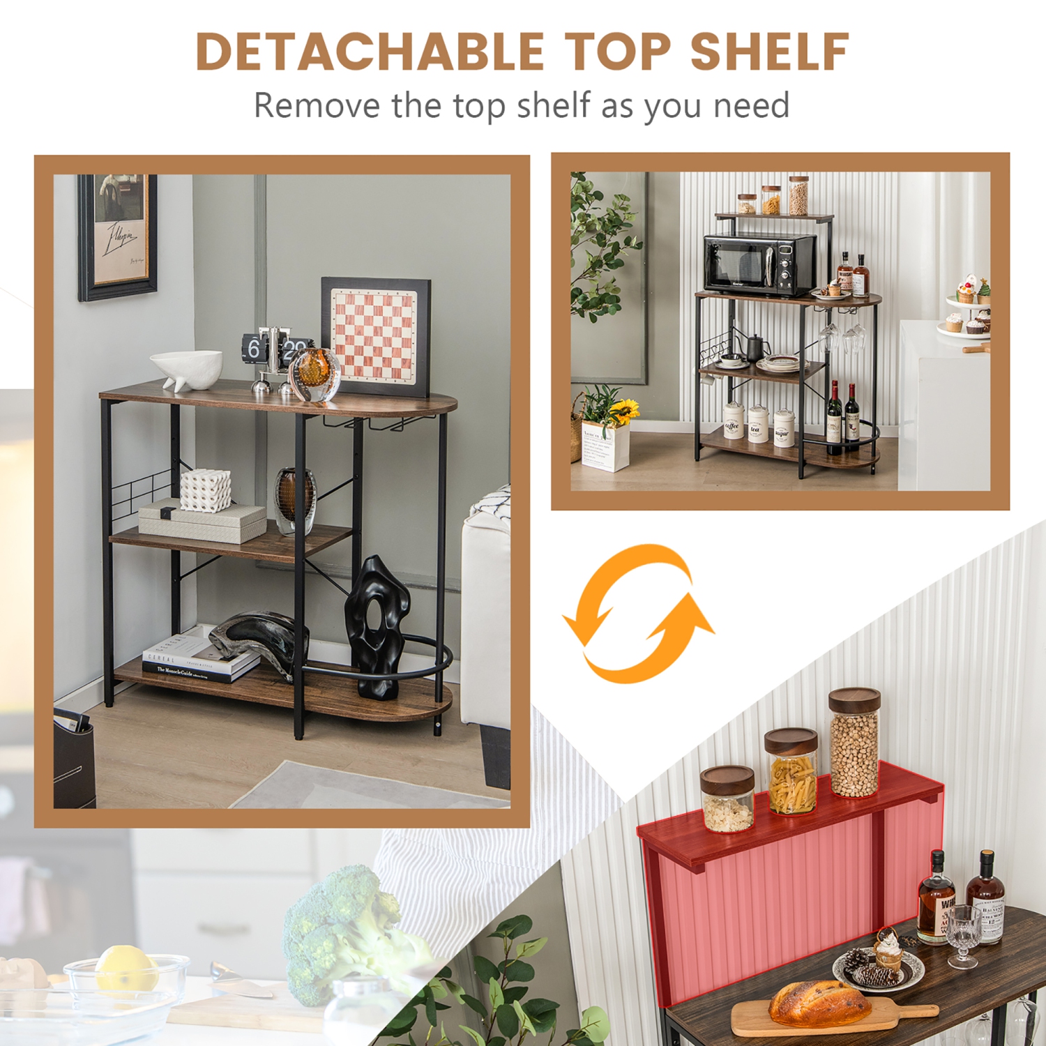 Barre de café sur pied avec crochets en S et porte-verres pour four à micro-ondes de Costway