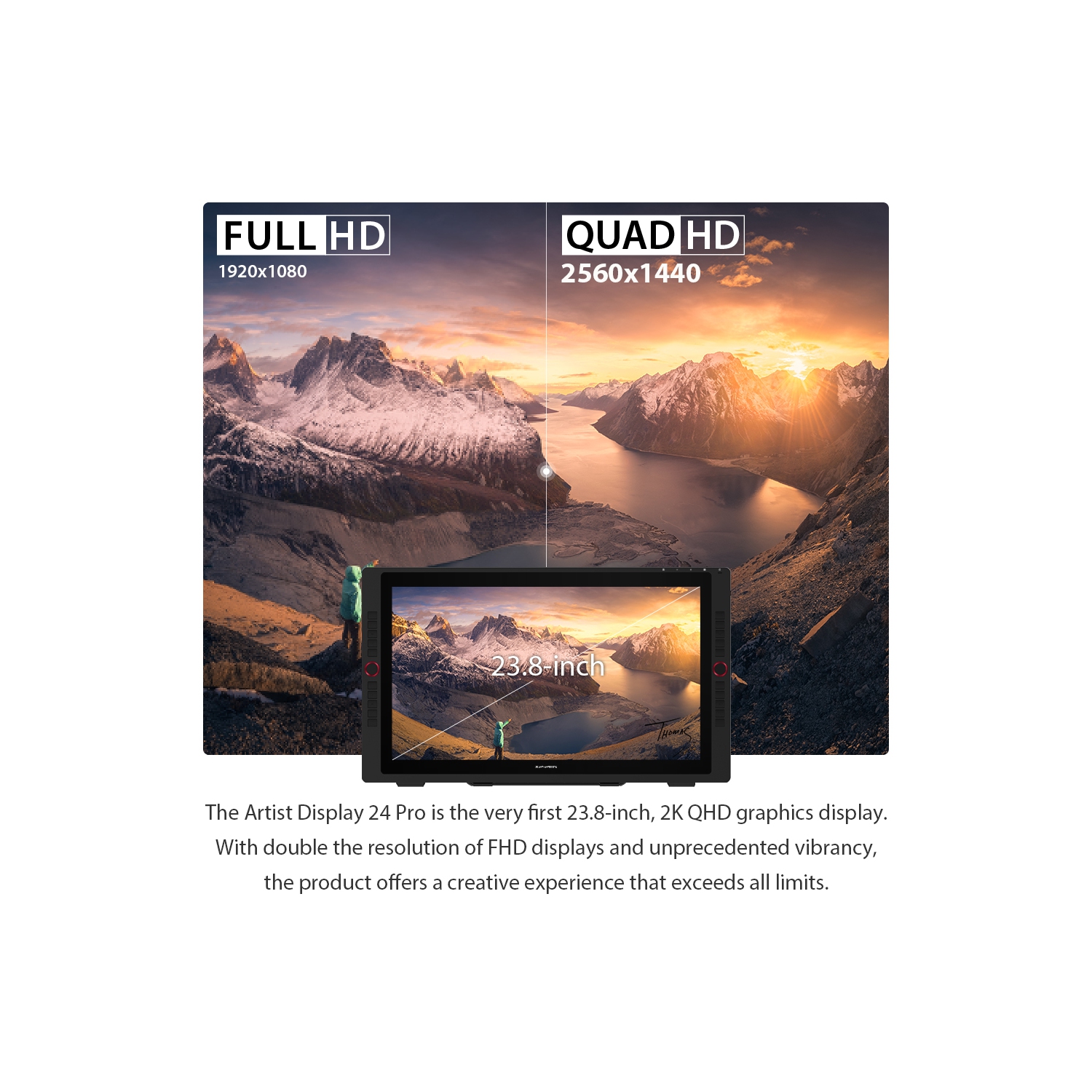 XPPen 23.8'' 2K QHD High Accuracy Pen Drawing Display with 2 Battery-free Stylus & 2 dial wheels and 20 Shortcut Keys