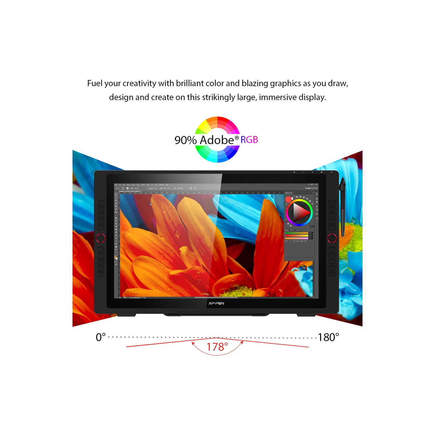 XPPen 23.8'' 2K QHD High Accuracy Pen Drawing Display with 2 Battery-free Stylus & 2 dial wheels and 20 Shortcut Keys