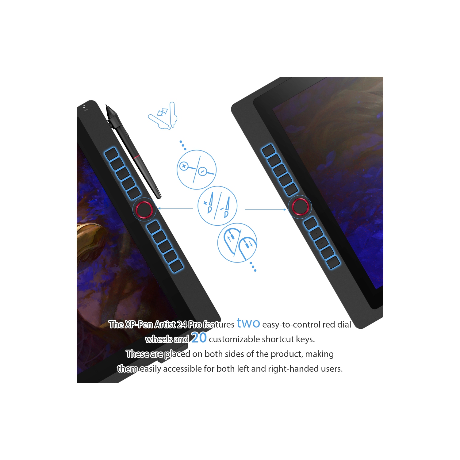 XPPen 23.8'' 2K QHD High Accuracy Pen Drawing Display with 2 Battery-free Stylus & 2 dial wheels and 20 Shortcut Keys