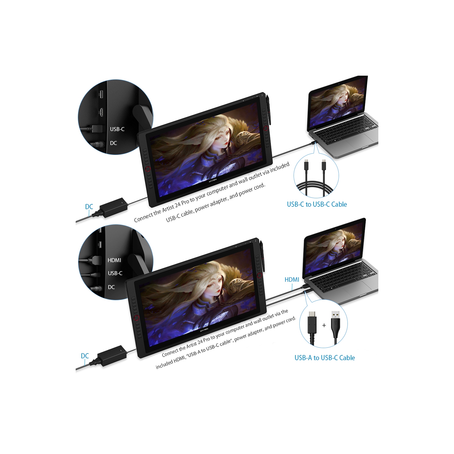 XPPen 23.8'' 2K QHD High Accuracy Pen Drawing Display with 2 Battery-free Stylus & 2 dial wheels and 20 Shortcut Keys