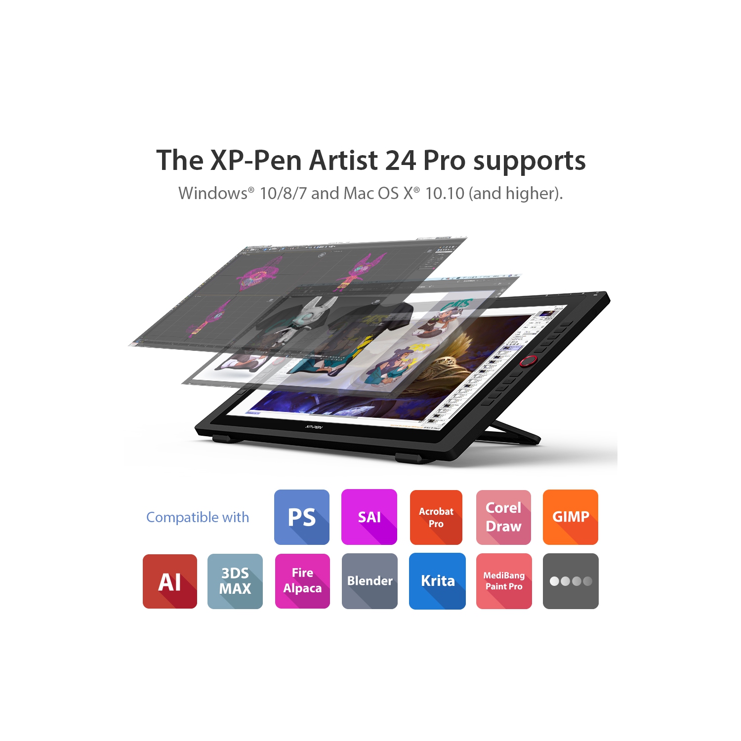 XPPen 23.8'' 2K QHD High Accuracy Pen Drawing Display with 2 Battery-free Stylus & 2 dial wheels and 20 Shortcut Keys