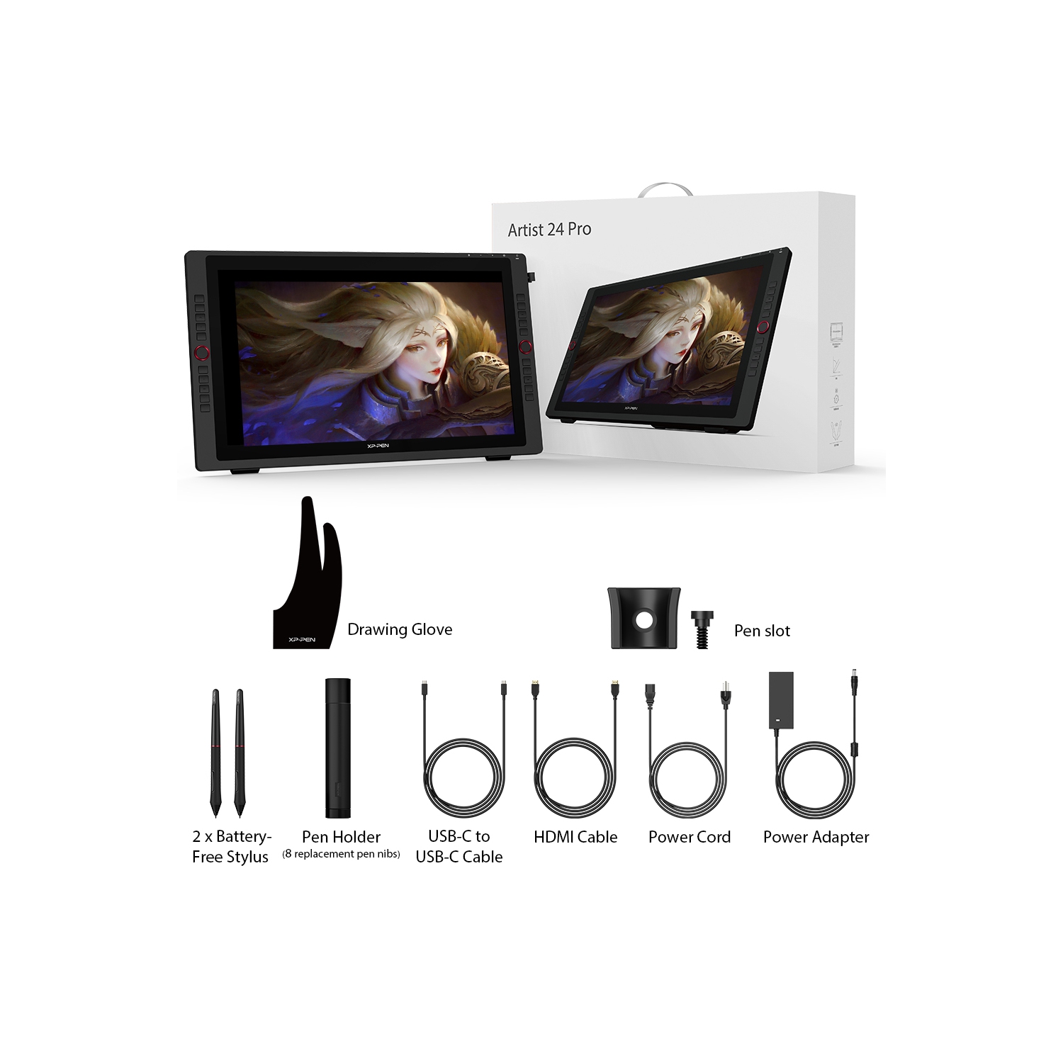 XPPen 23.8'' 2K QHD High Accuracy Pen Drawing Display with 2 Battery-free Stylus & 2 dial wheels and 20 Shortcut Keys