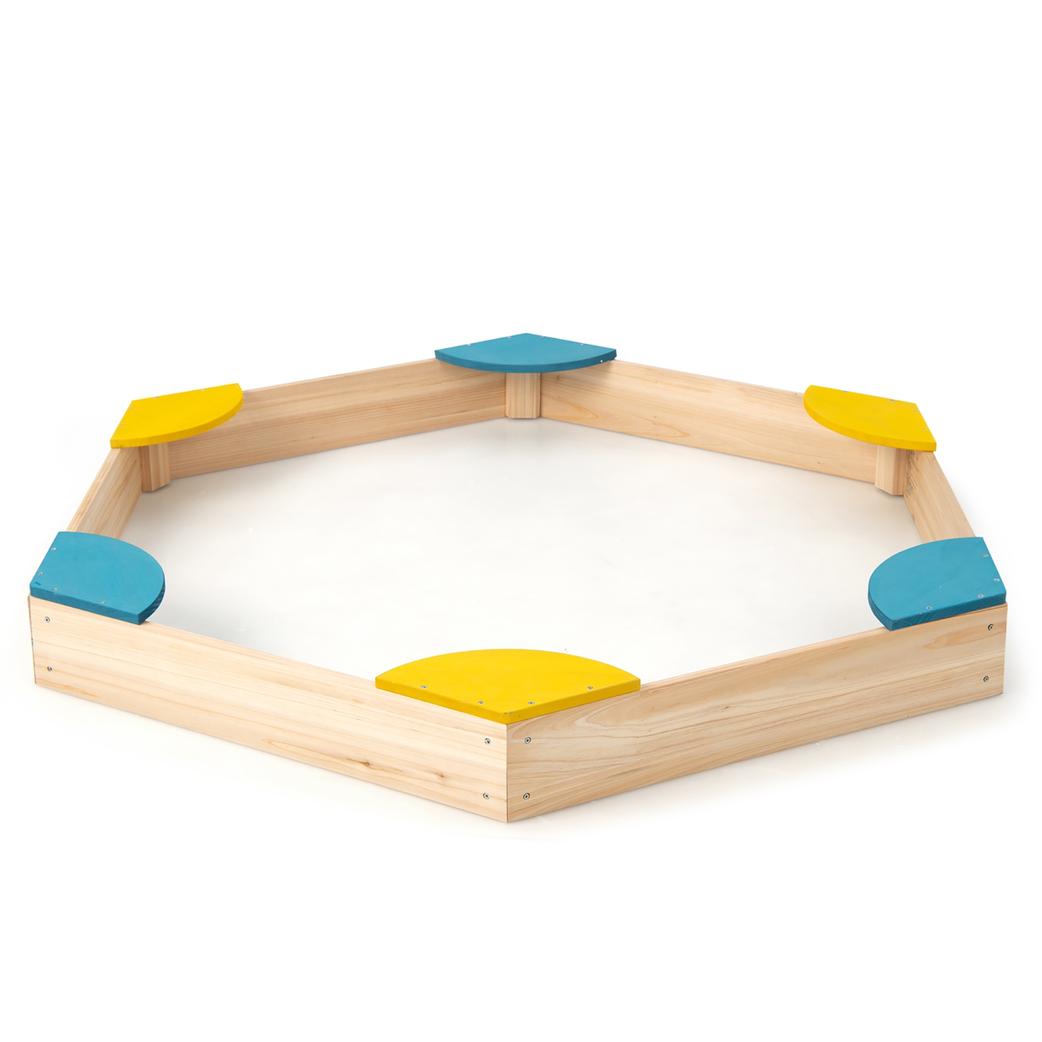 Costway Outdoor Wooden Sandbox with Seats Backyard Bottomless Sandpit for Kids Aged 3+