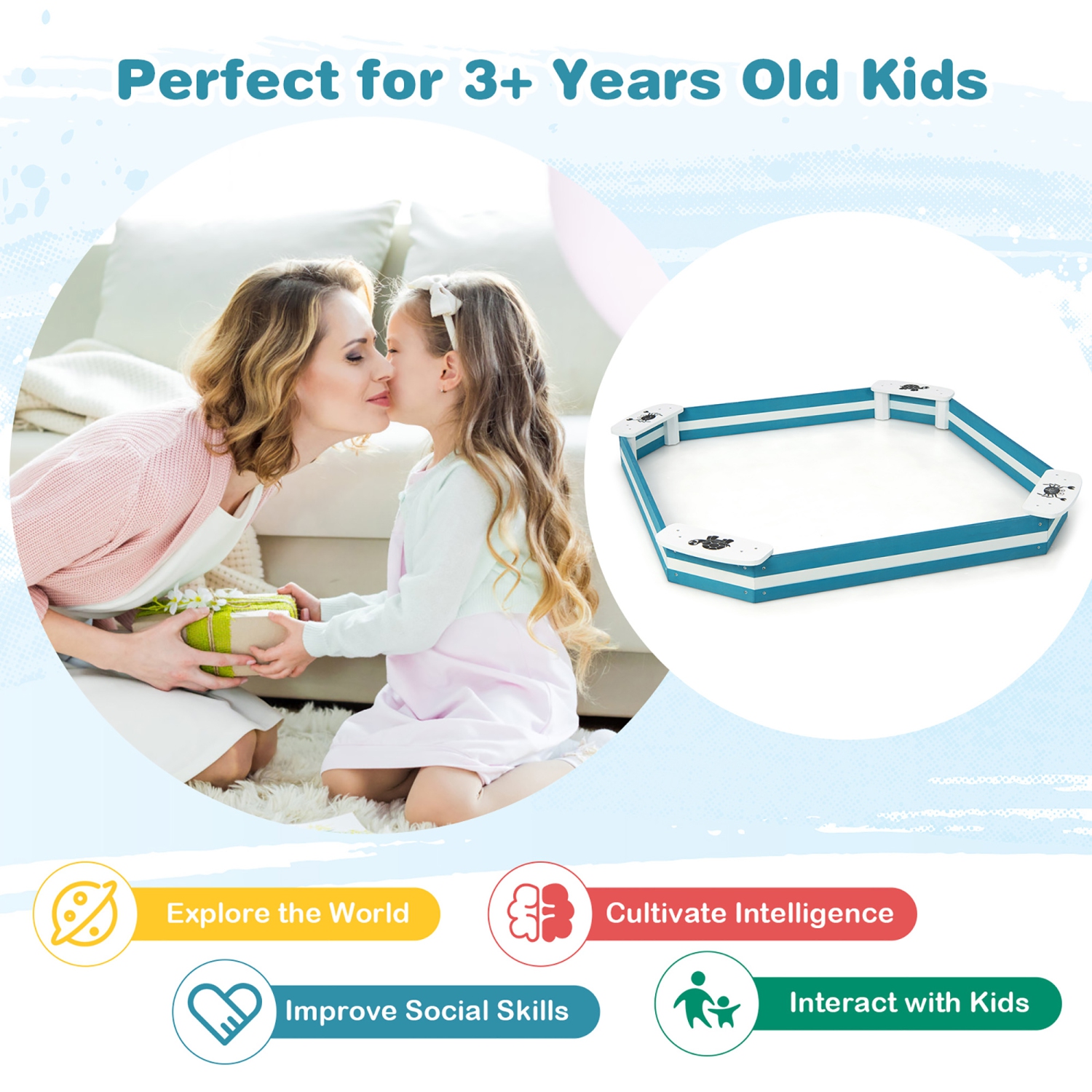 Bac à sable d'extérieur en bois avec motifs d'animaux de Costway pour chaises au fond du jardin