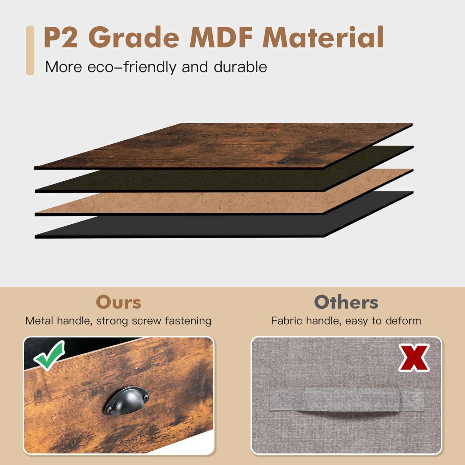 Costway 6-Drawer Dresser 2-Tier Fabric Storage Tower w/wooden Top Chest Organizer Unit