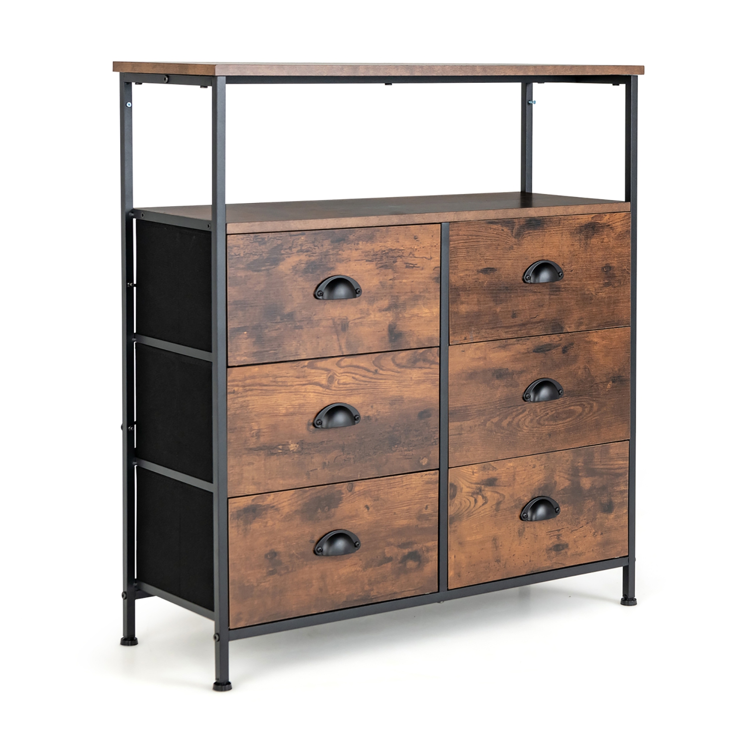 Costway 6-Drawer Dresser 2-Tier Fabric Storage Tower w/wooden Top Chest Organizer Unit