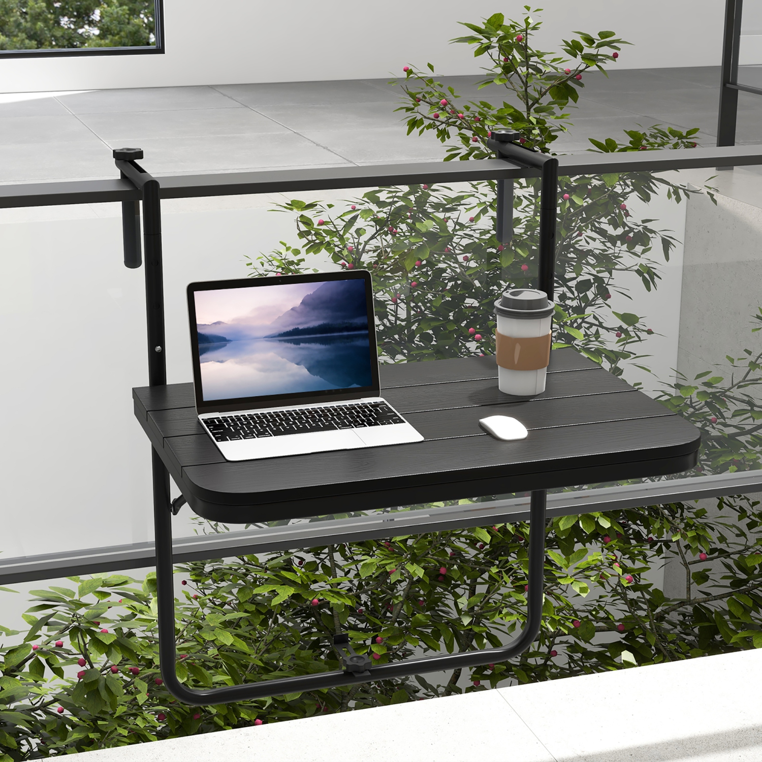 Costway Folding Hanging Table Outdoor Railing Table with 3-Level Adjustable Height