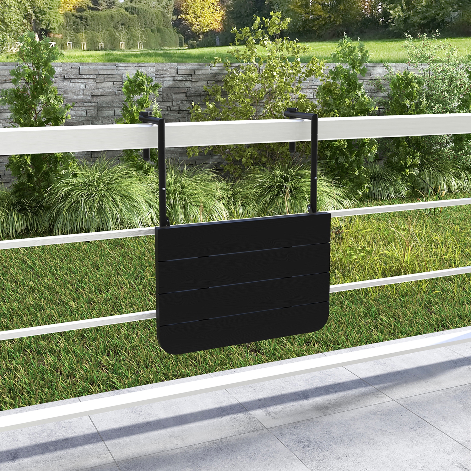 Costway Folding Hanging Table Outdoor Railing Table with 3-Level Adjustable Height