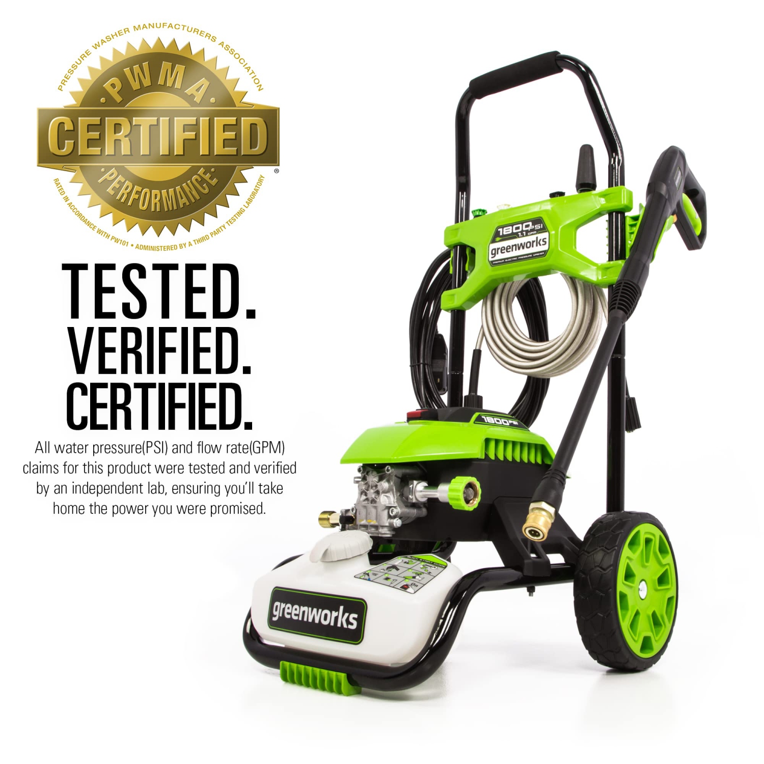 Greenworks1800 PSI 1.1 GPM Cold Water Electric Pressure Washer Green 5113102HDVT
