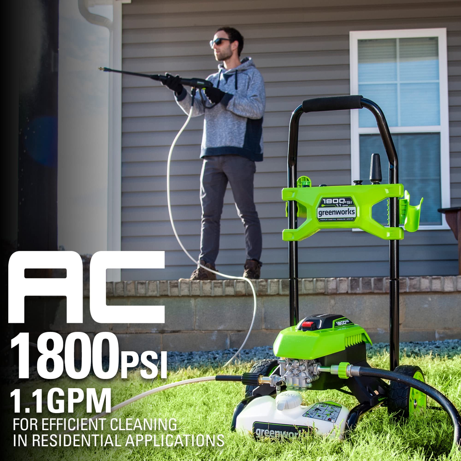 Greenworks1800 PSI 1.1 GPM Cold Water Electric Pressure Washer Green 5113102HDVT