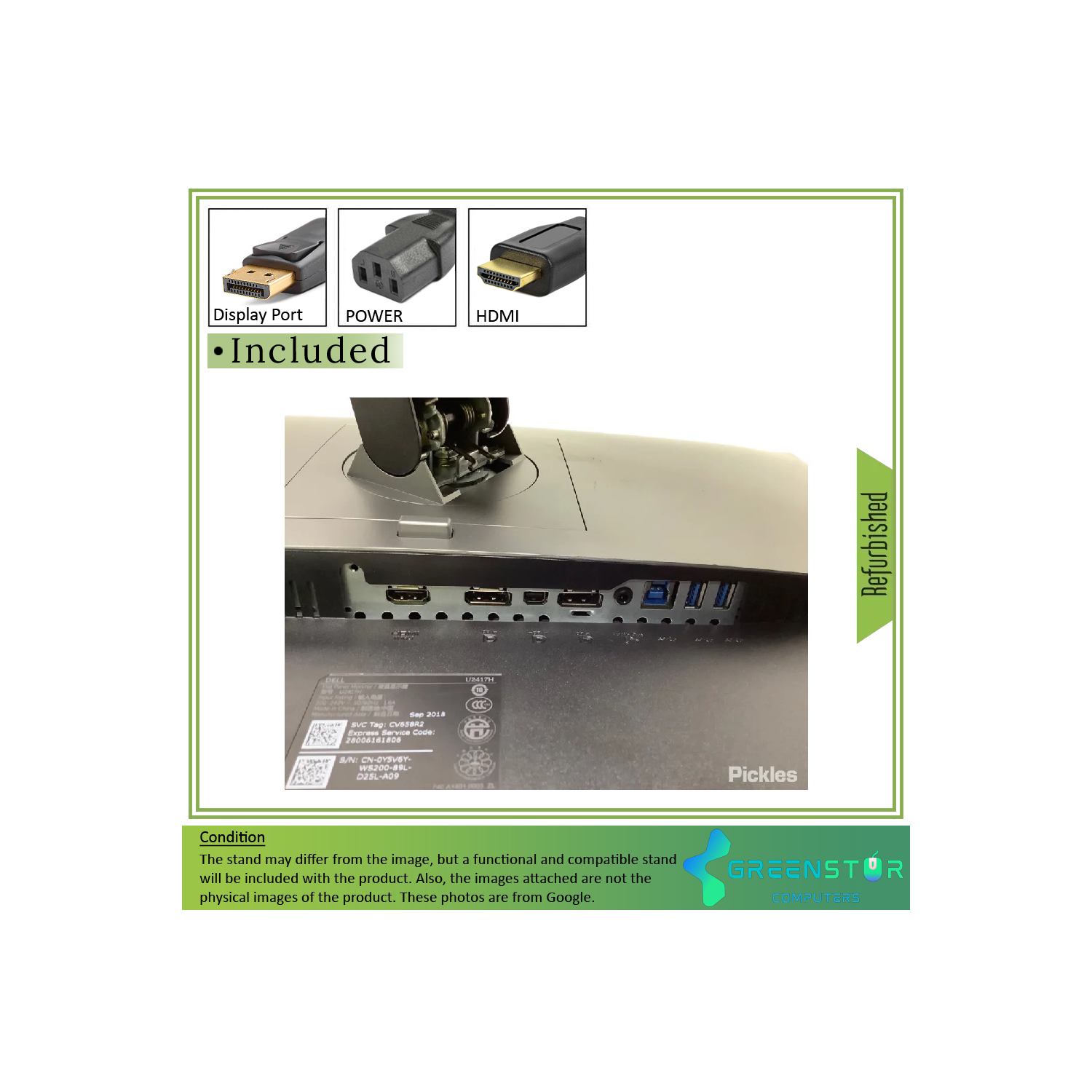 Refurbished(Good) - Dell Ultrasharp U2417H 24" Widescreen 1920X1080 FHD LED Backlight IPS Infinity Edge Monitor