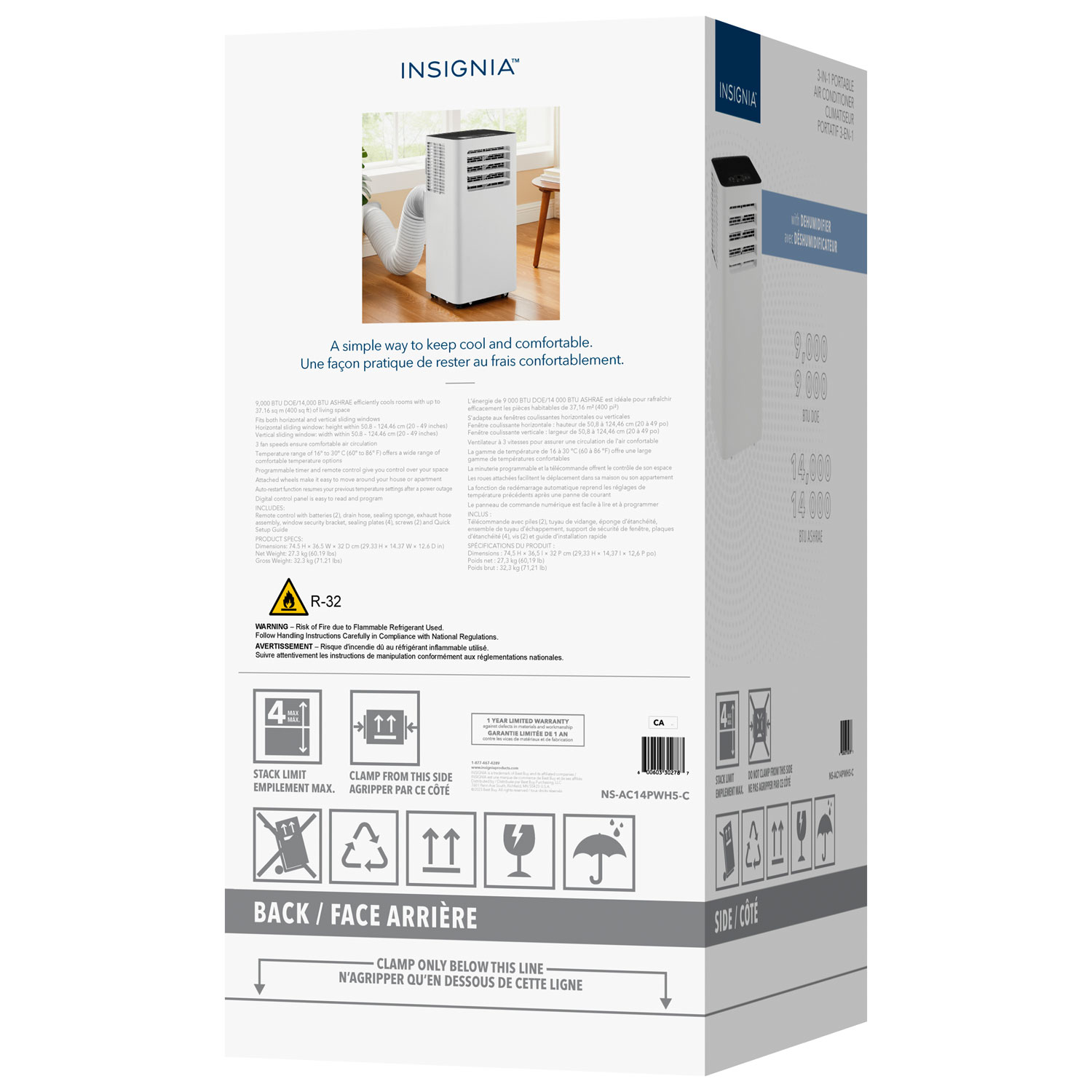 Climatiseur portatif d'Insignia - 14 000 BT U(SACC 9000 BTU) - Blanc/Noir - Exclusivité de Best Buy