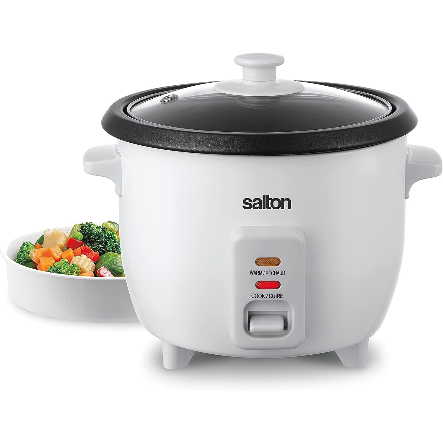 Salton - Rice Cooker, 6 Cup Capacity, Removable Nonstick Bowl, 300 Watts, White