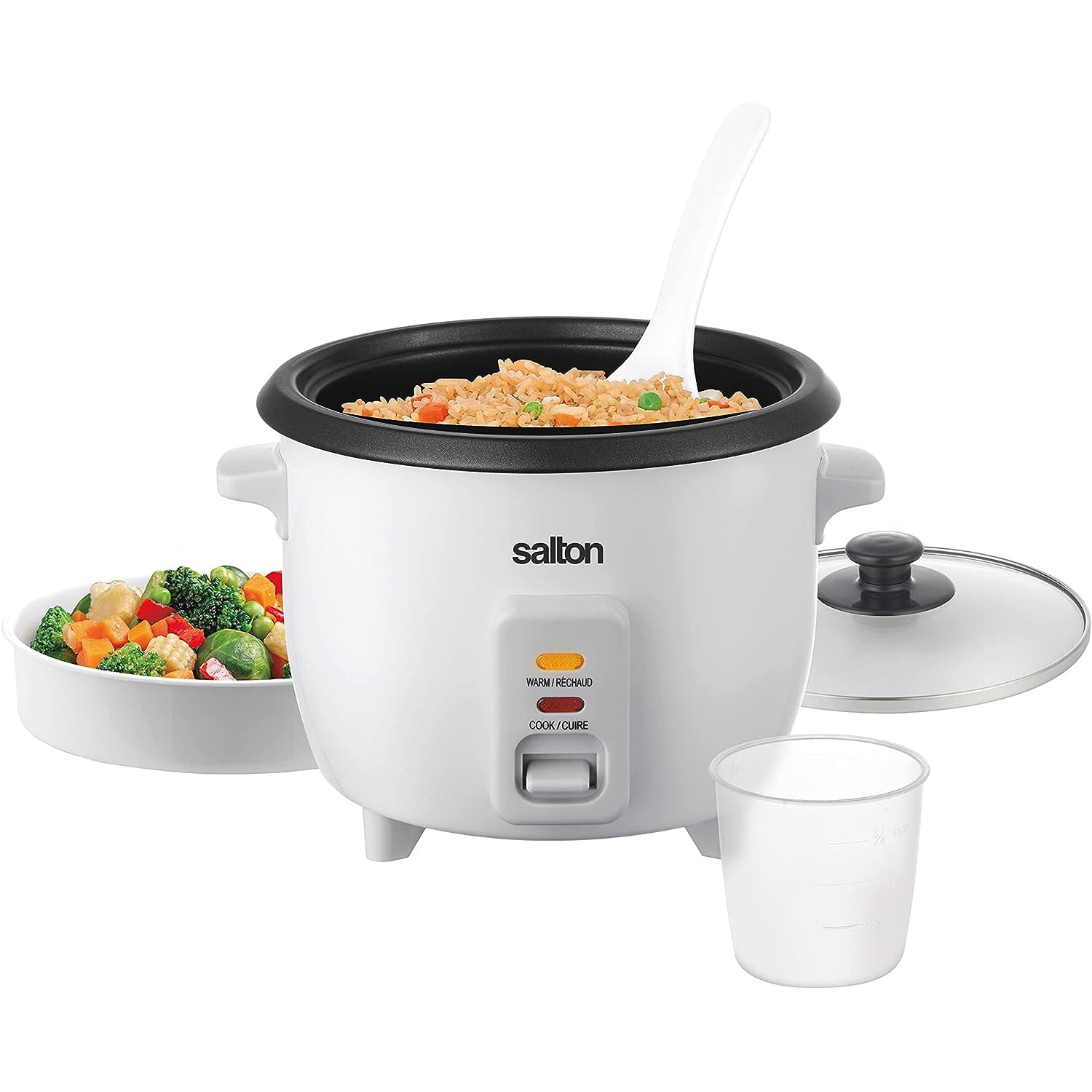 Salton - Rice Cooker, 6 Cup Capacity, Removable Nonstick Bowl, 300 Watts, White
